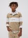 Beige pure cotton striped polo shirt with classic collar for boys_1