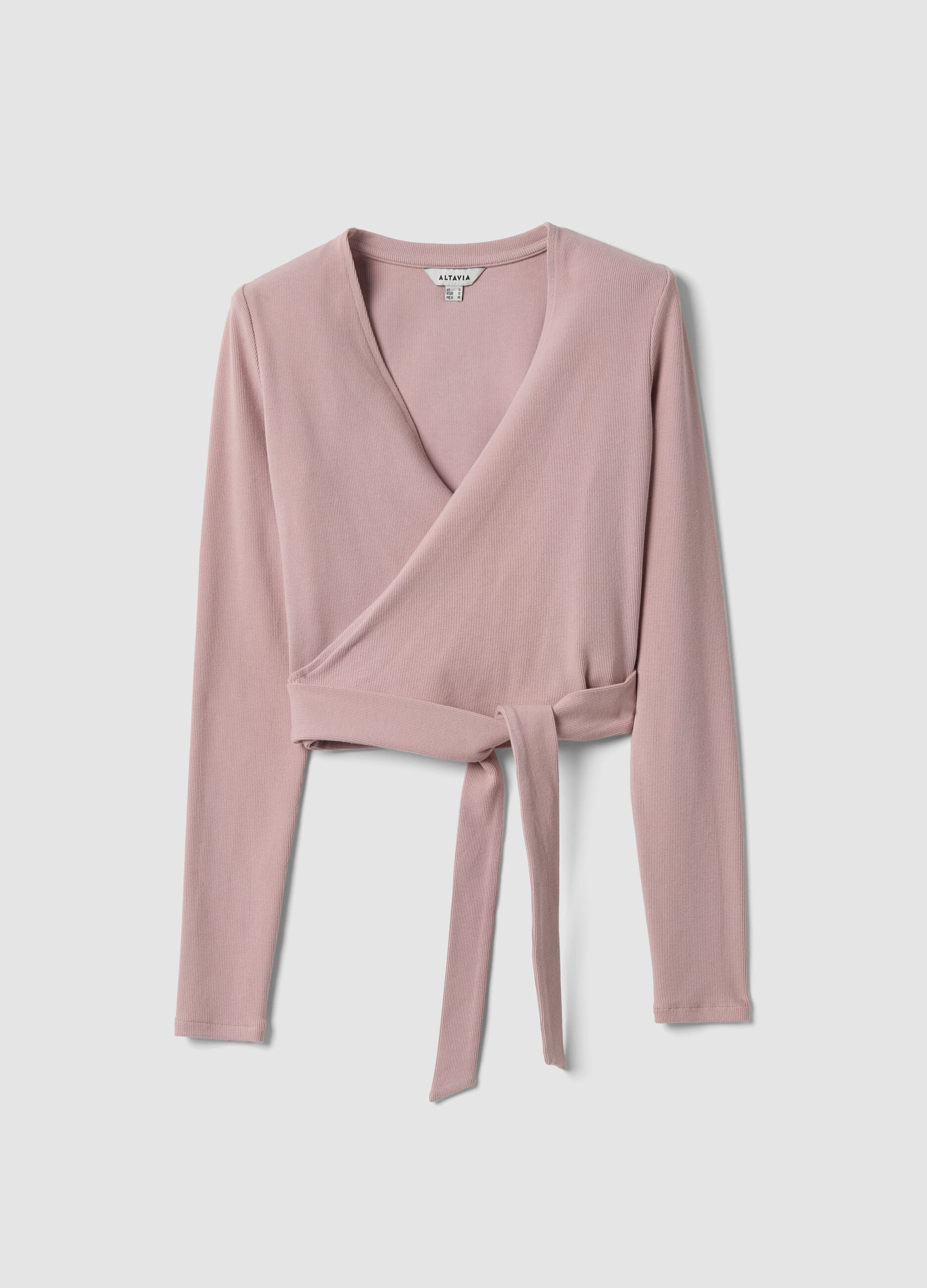 Pink ribbed stretch-cotton wrap top ALTAVIA STUDIO