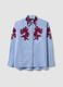 Light Blue Pure Cotton Poplin Shirt with Floral Embroidery, Regular Fit_4
