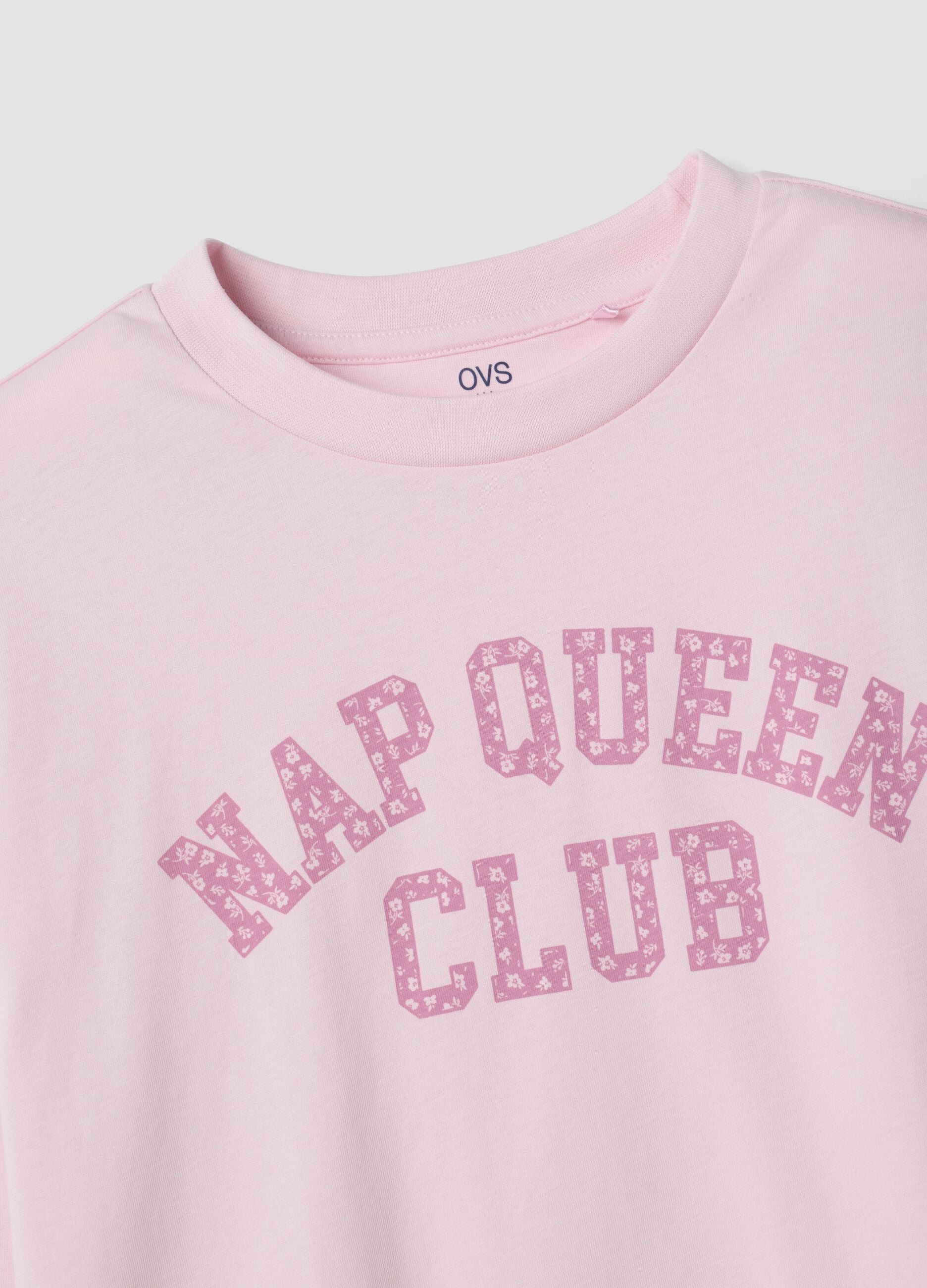 Pink pure organic cotton crew-neck pyjamas for girls