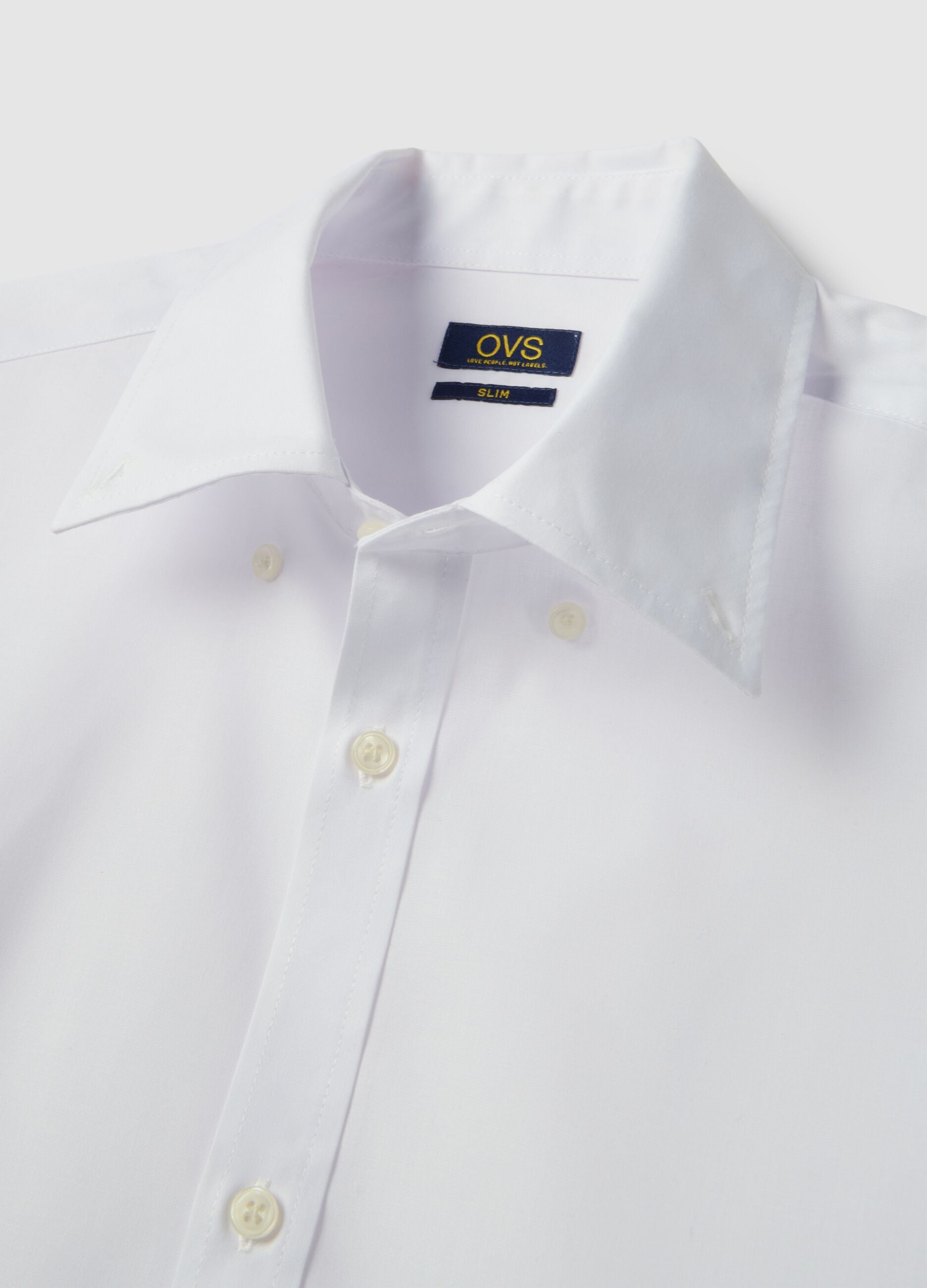 White cotton blend slim fit shirt