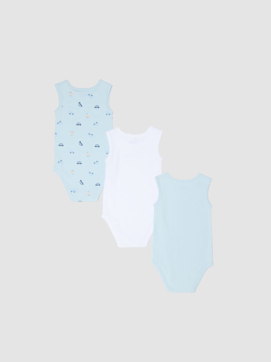 Multicolour sleeveless cotton bodysuit tripack for newborns_1