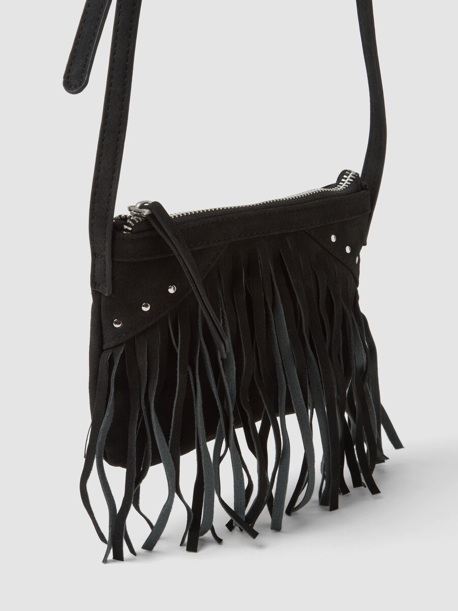 Black fringed and studded crossbody bag for girls_2