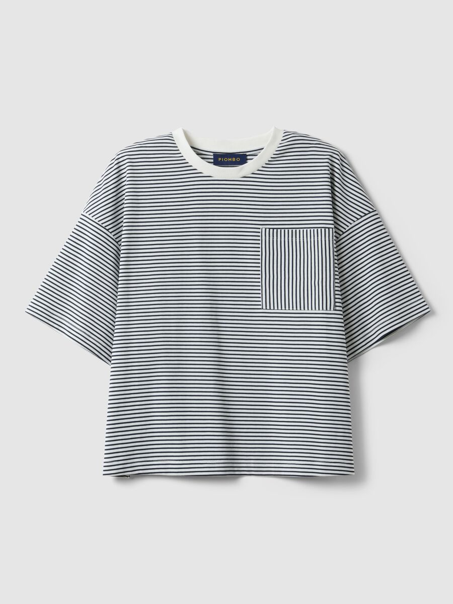 Multi-colour striped cotton blend regular fit t-shirt with pocket_4