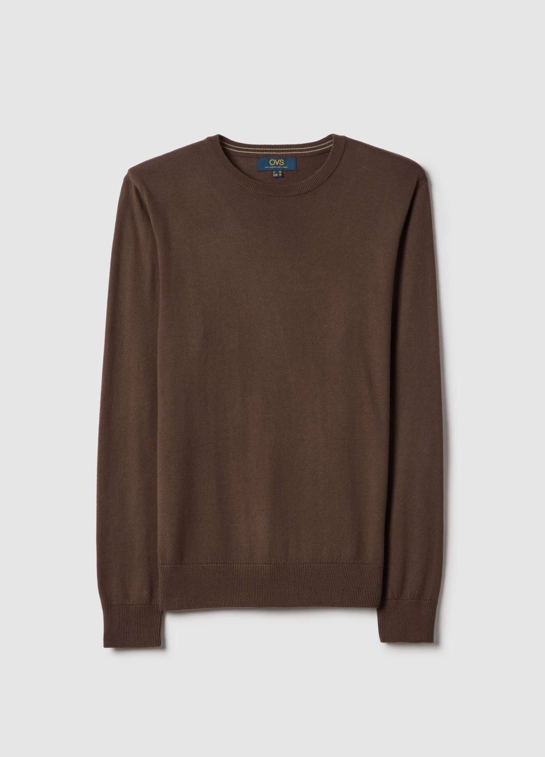 Brown crew neck cotton blend regular fit sweater