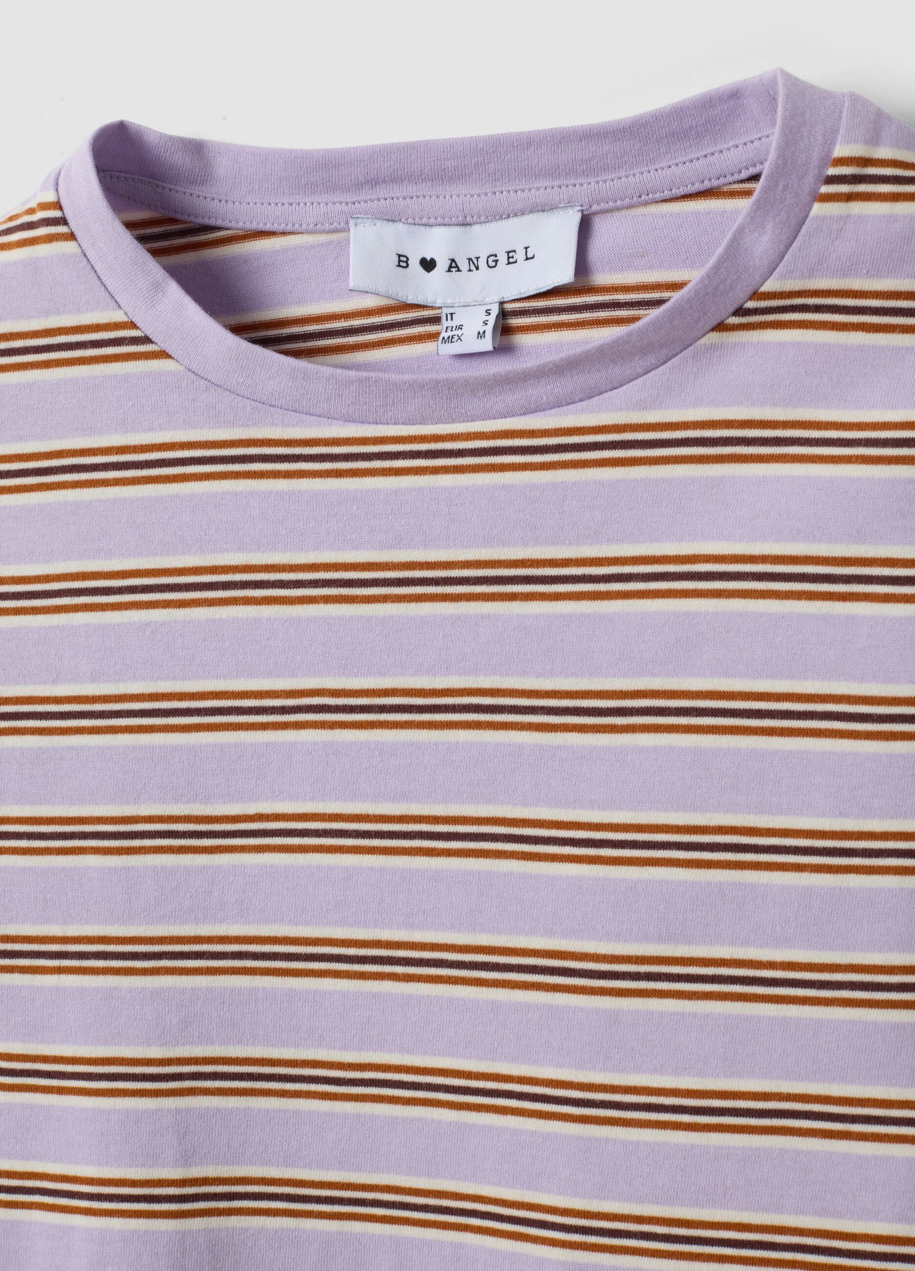 Purple striped pure cotton cropped T-shirt with print