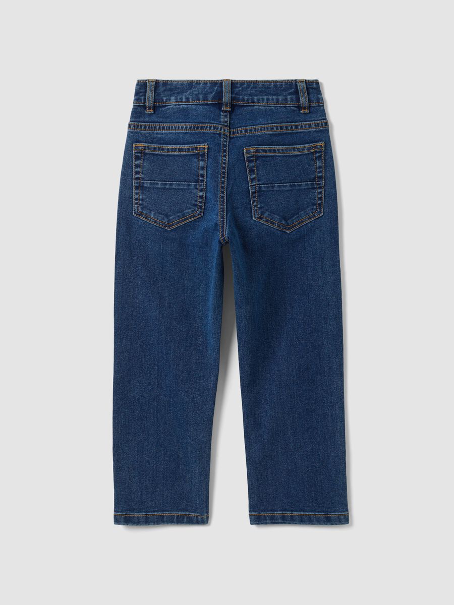 Blue denim straight-fit stretch cotton jeans for boys_1
