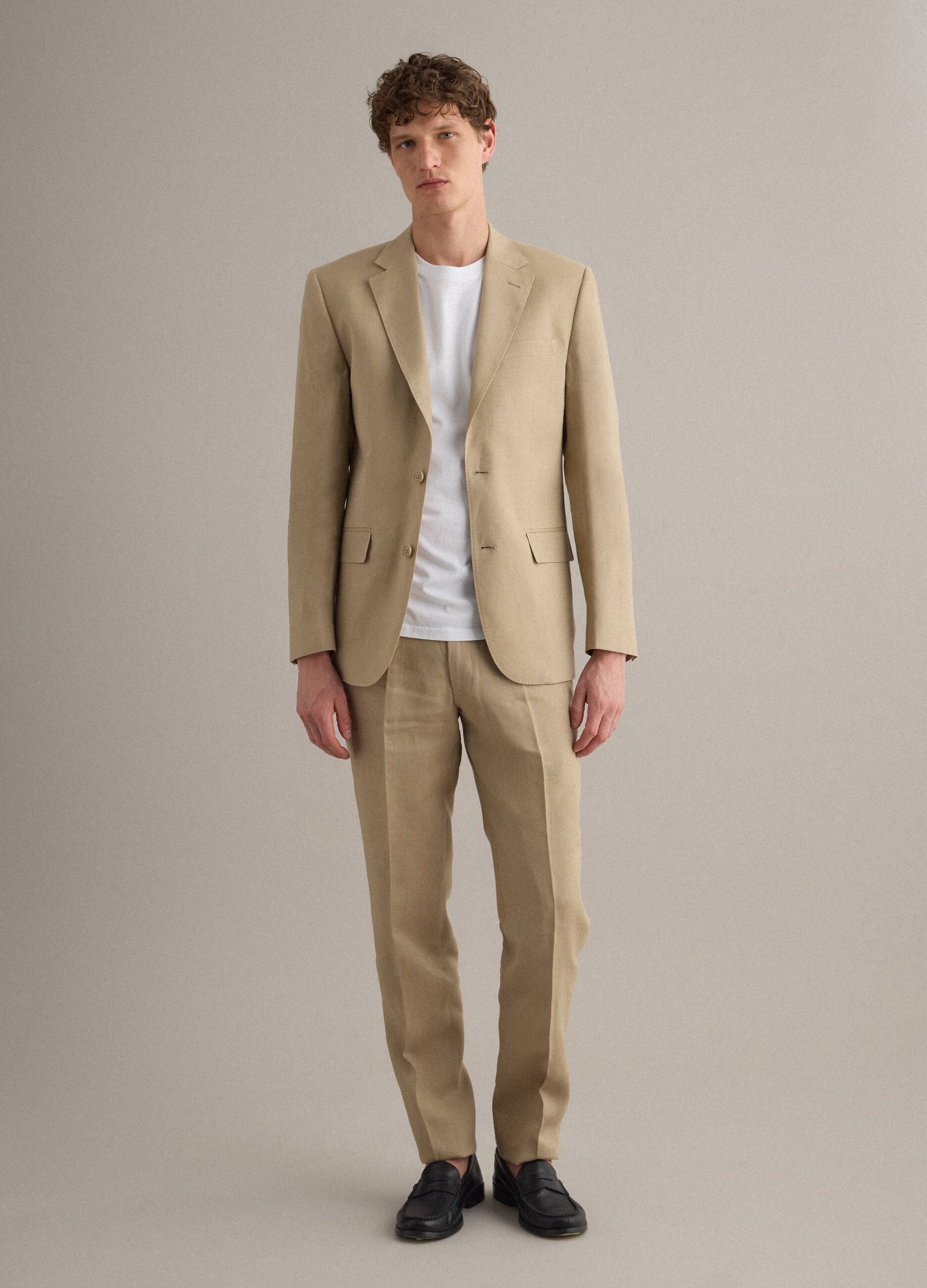 Beige Pure Linen Slim Fit Blazer