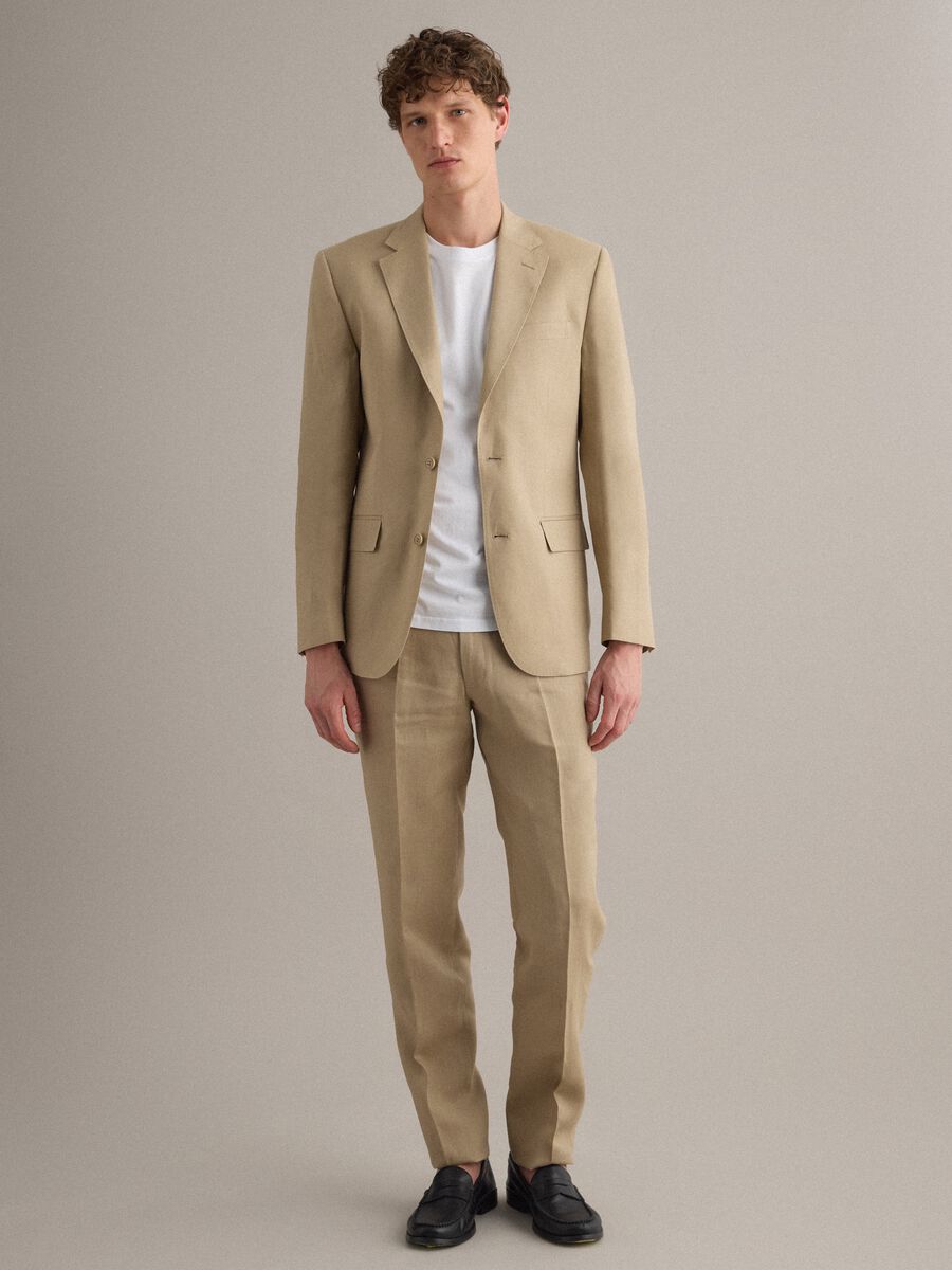 Blazer in puro lino beige slim fit_1