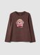 Brown long-sleeve organic stretch cotton crew-neck T-shirt_0
