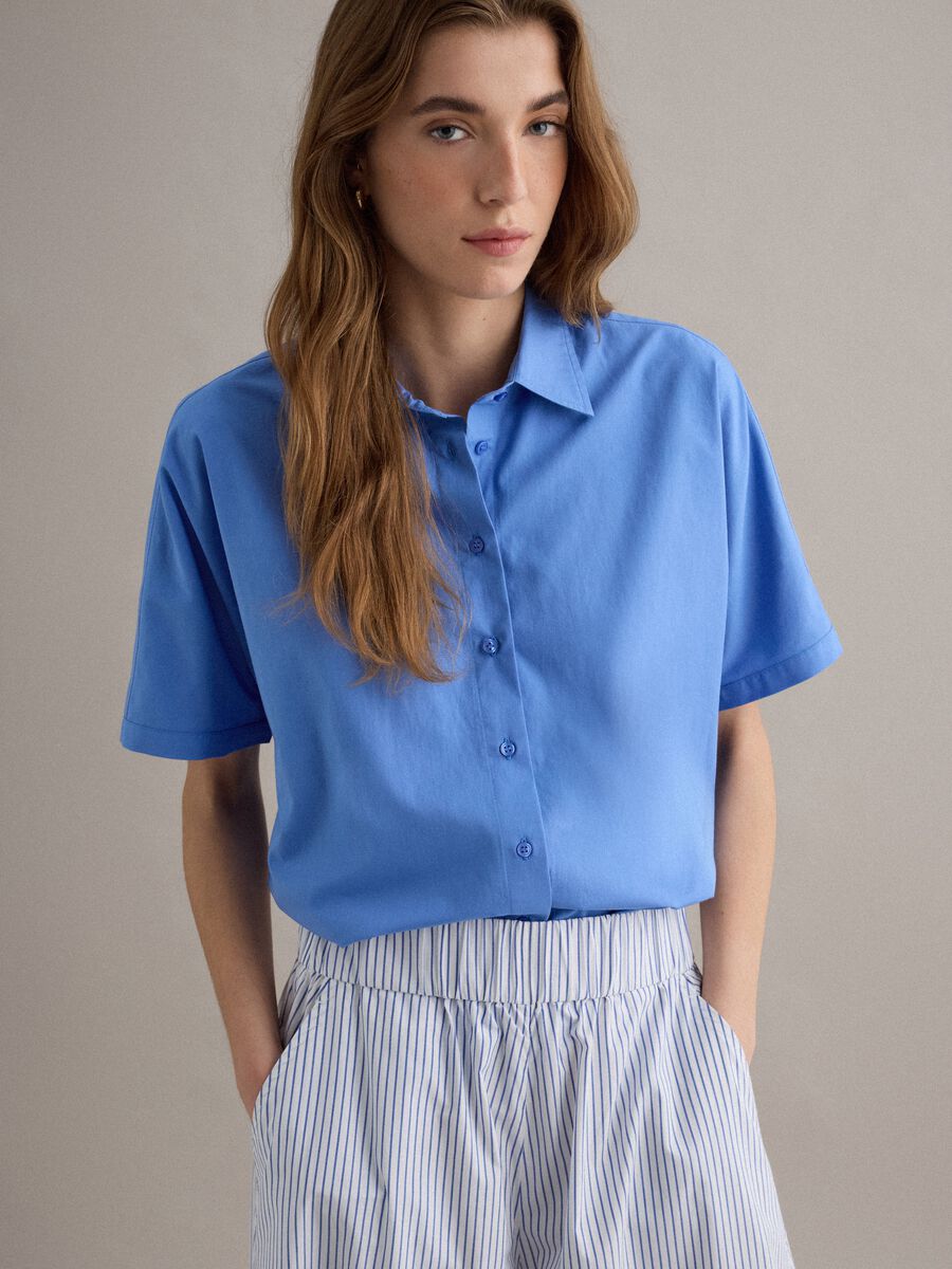 Camicia in puro cotone azzurro oversize fit_1