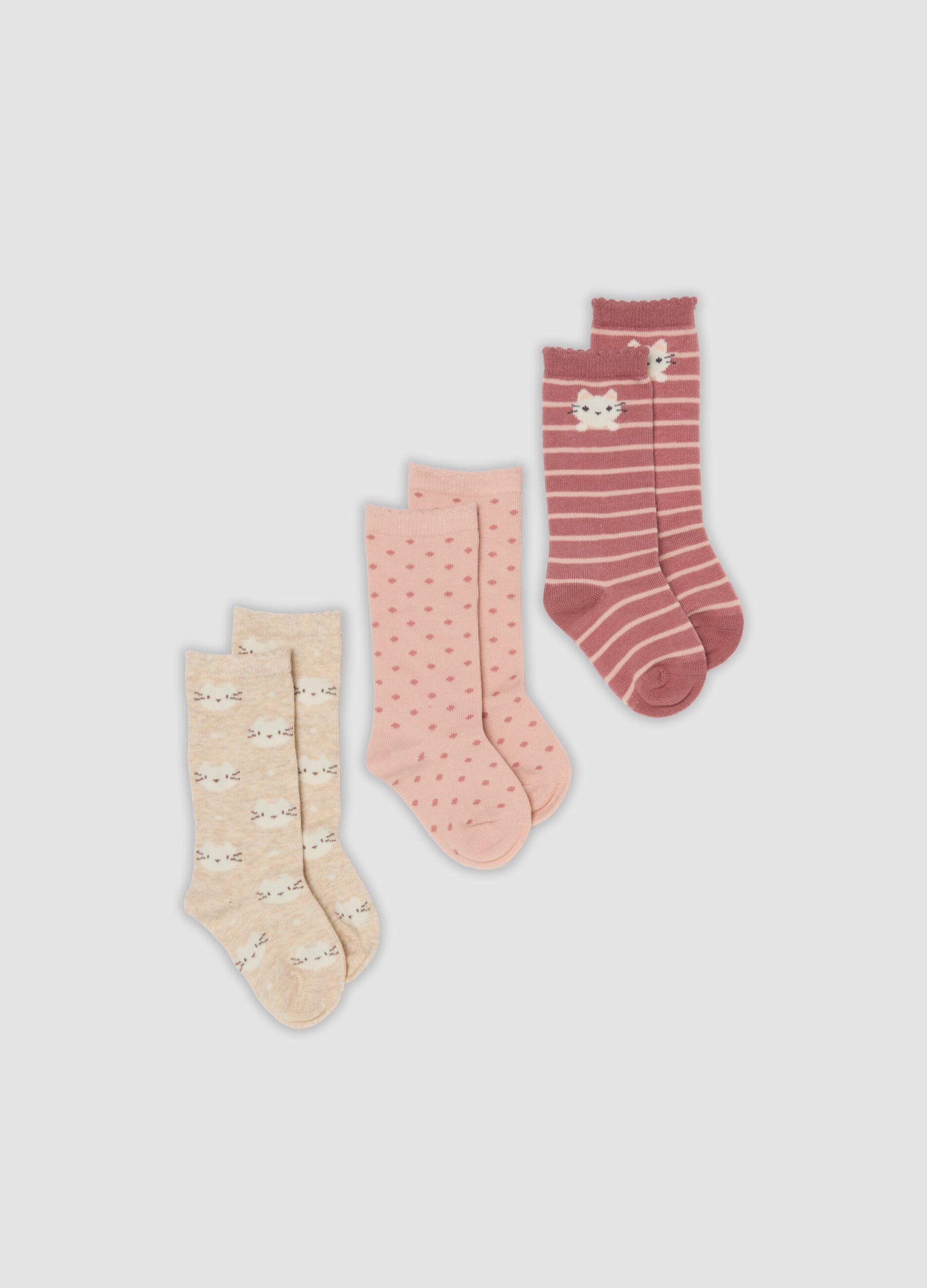 3-pack of pink organic stretch cotton knee-high socks