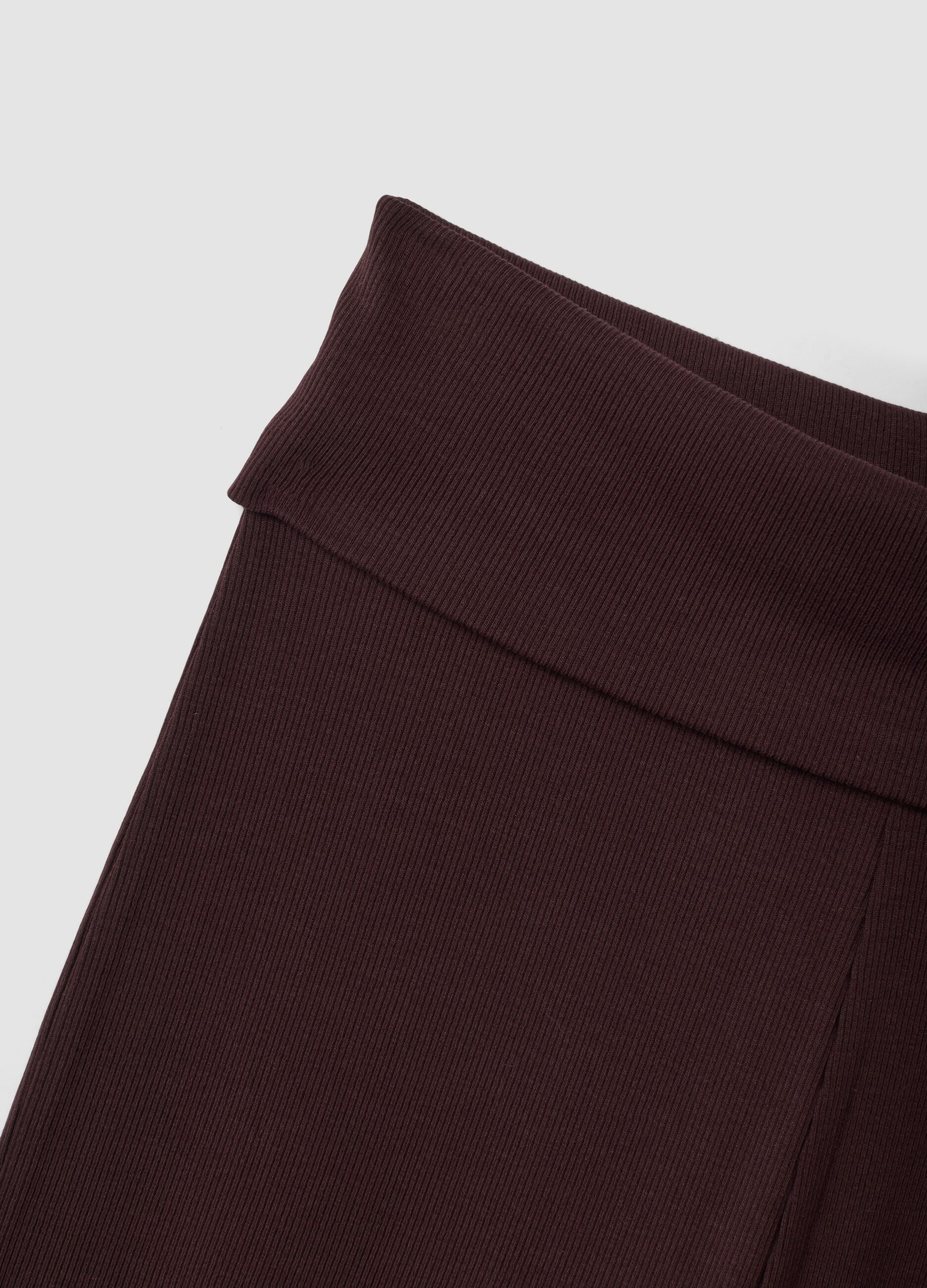 Brown ribbed pure cotton flared leggings