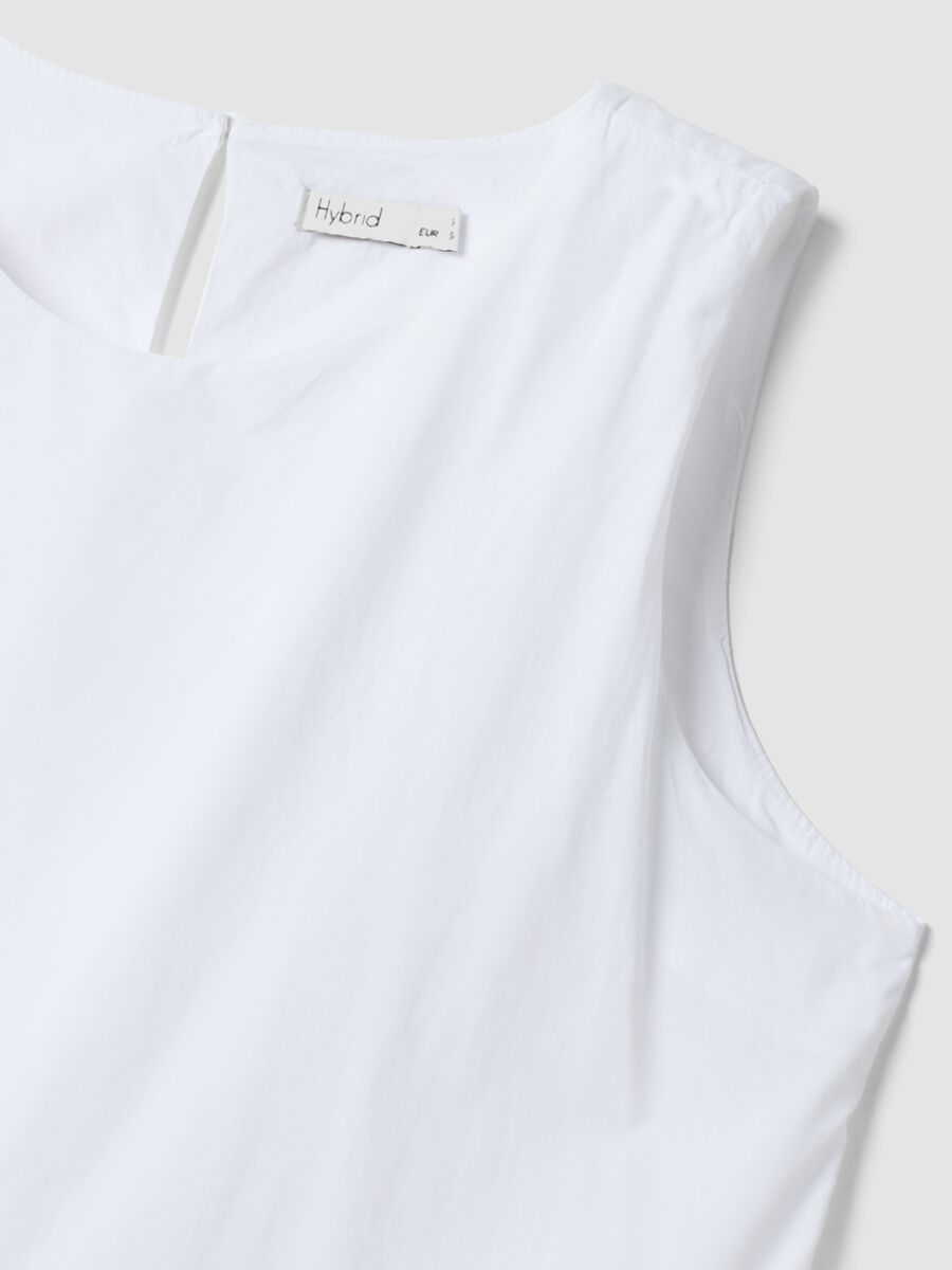 White sleeveless pure cotton tiered dress, regular fit_5