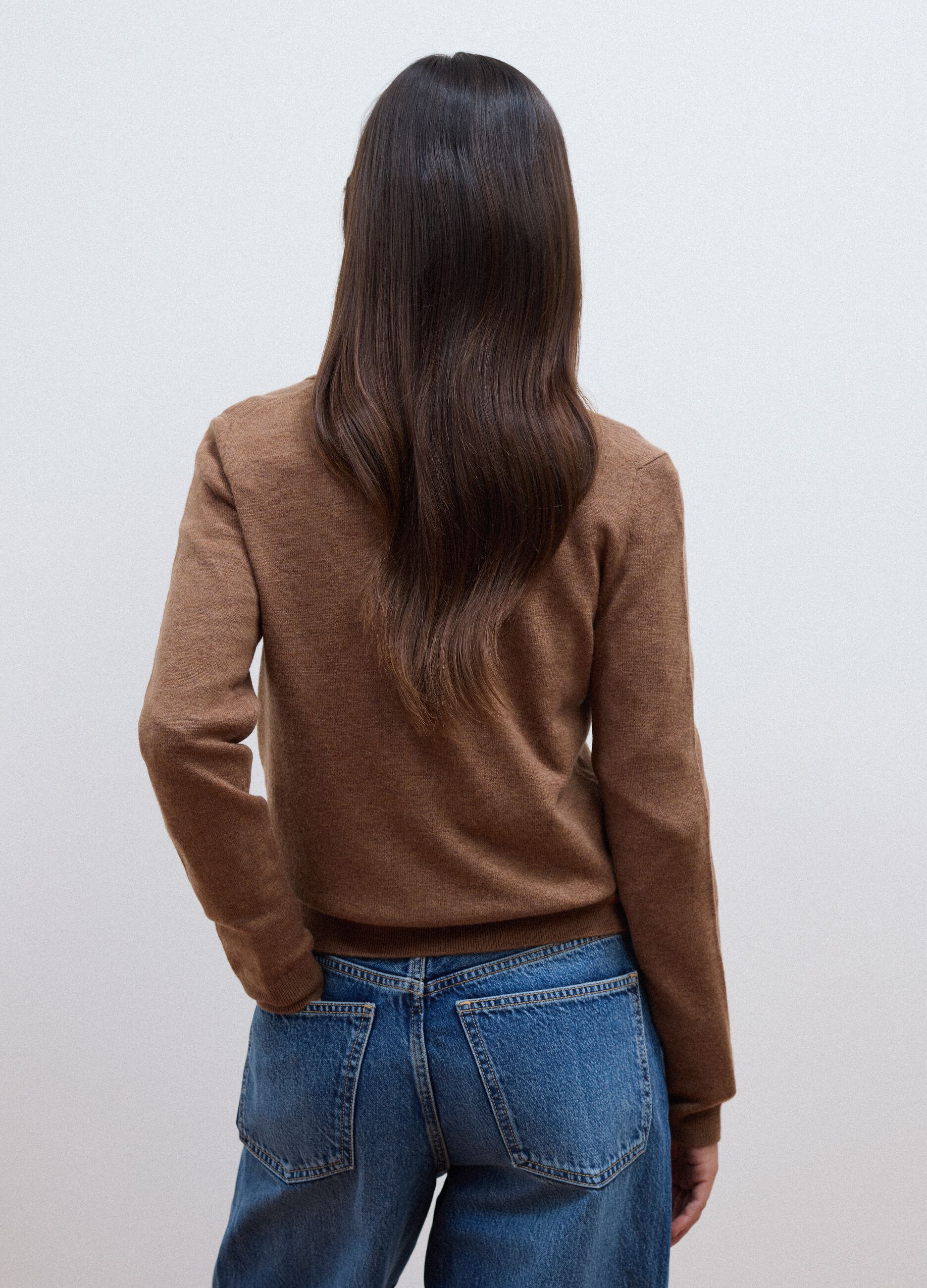 Brown pure wool crew-neck jumper