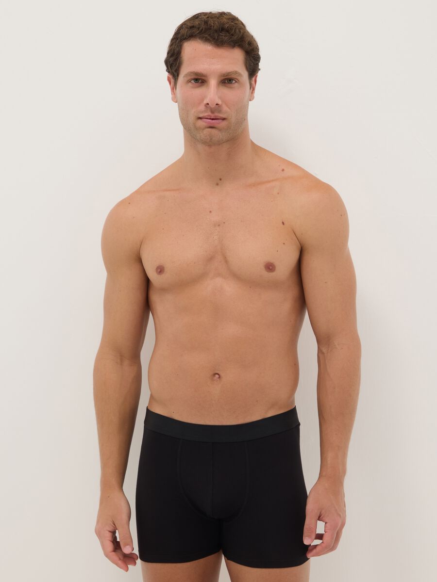 Pack of 3 black mid-length boxer briefs in stretch organic cotton, regular fit_0