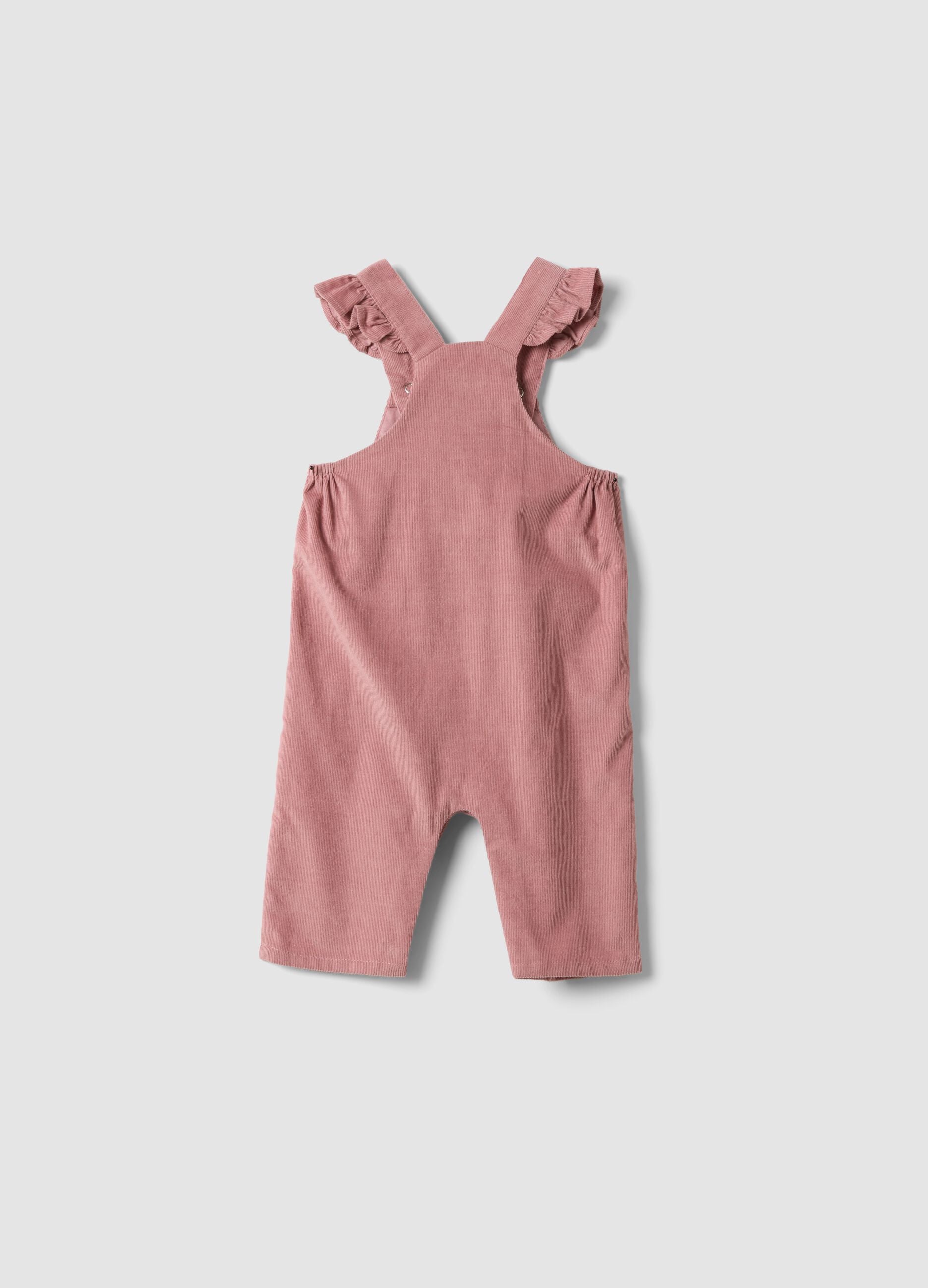 Pink pure cotton dungarees with ruffle straps for baby girl
