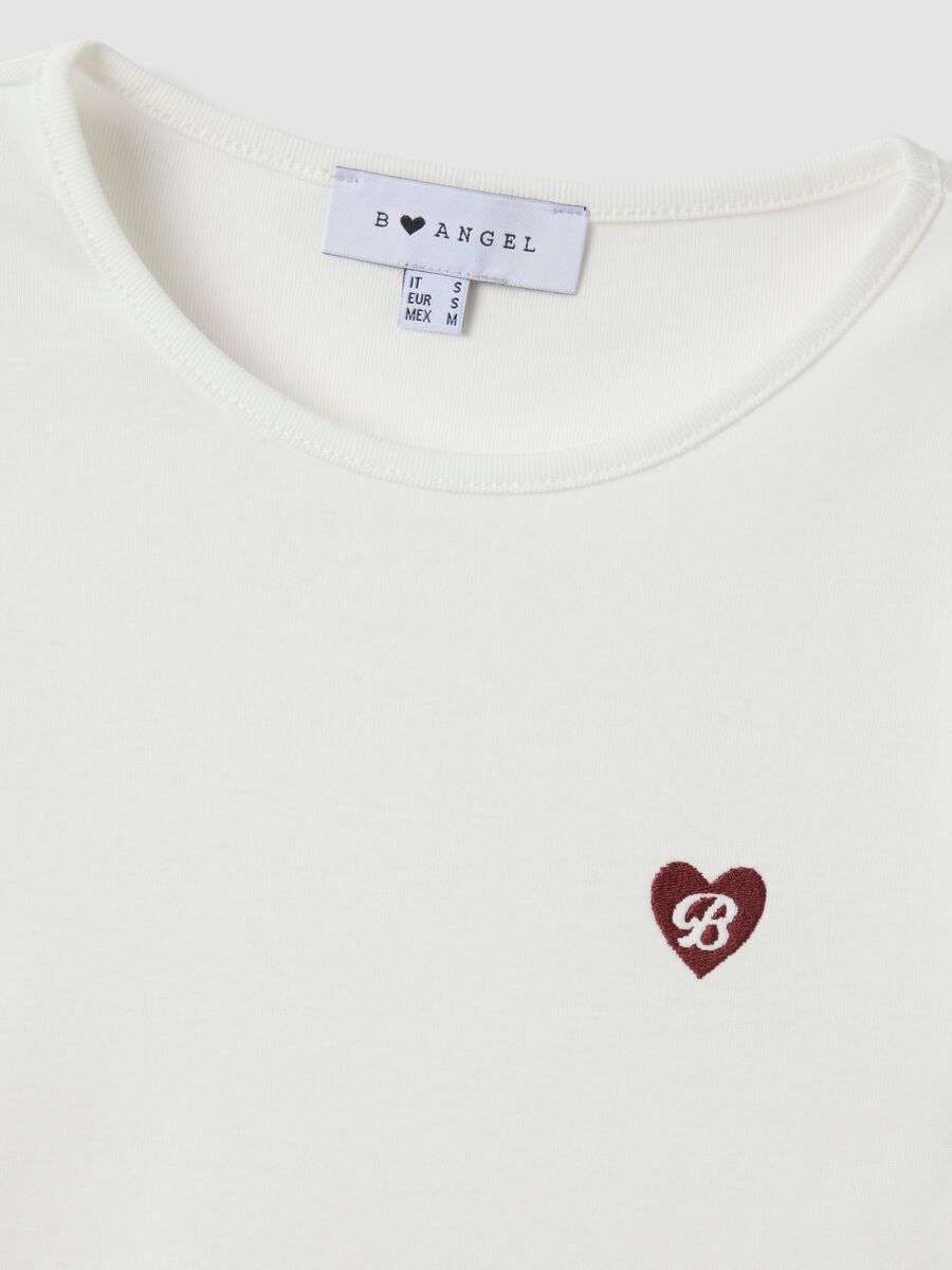 White pure cotton crew-neck T-shirt with heart print_2