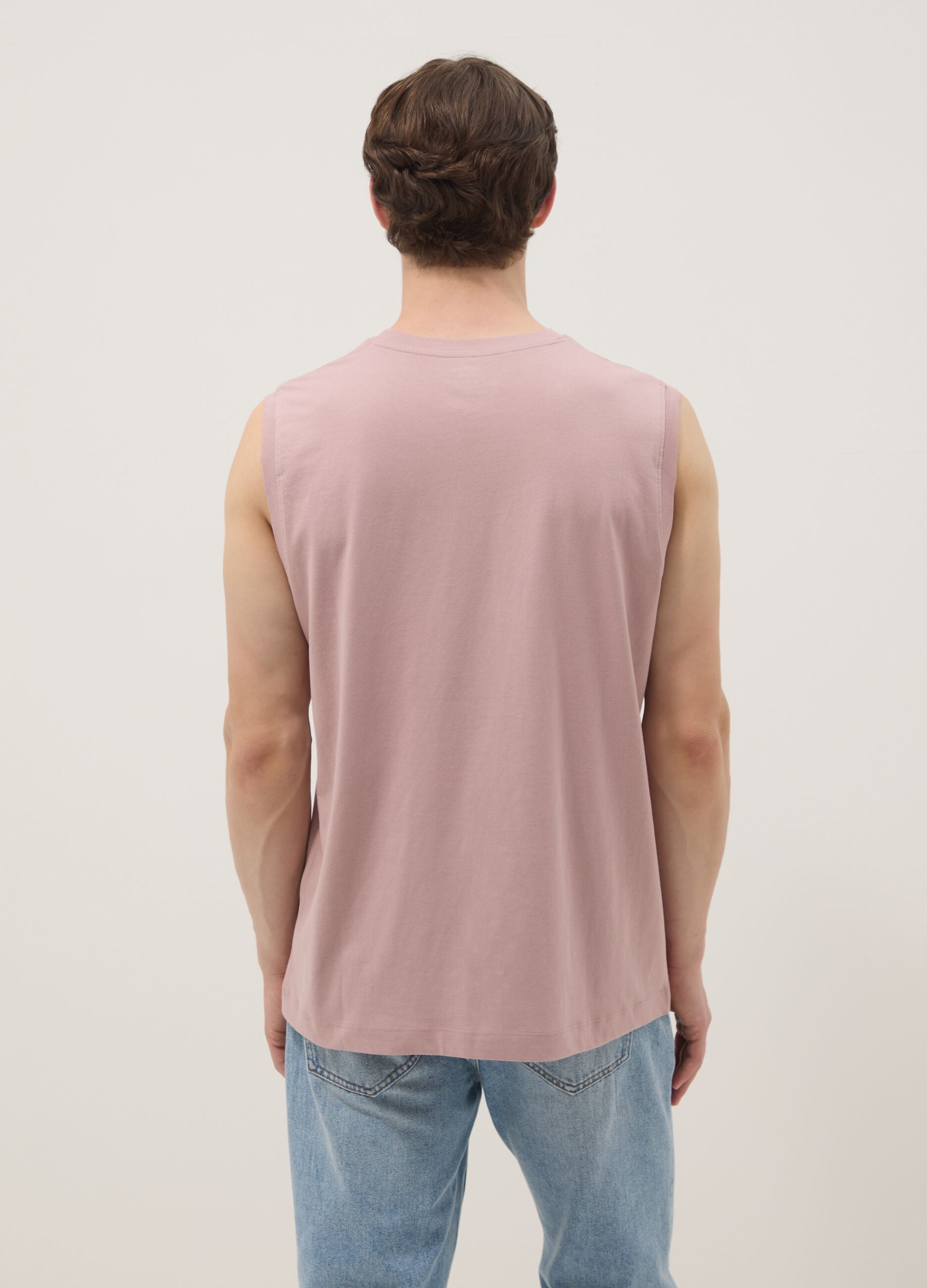 Pink crew-neck pure cotton vest, relaxed fit
