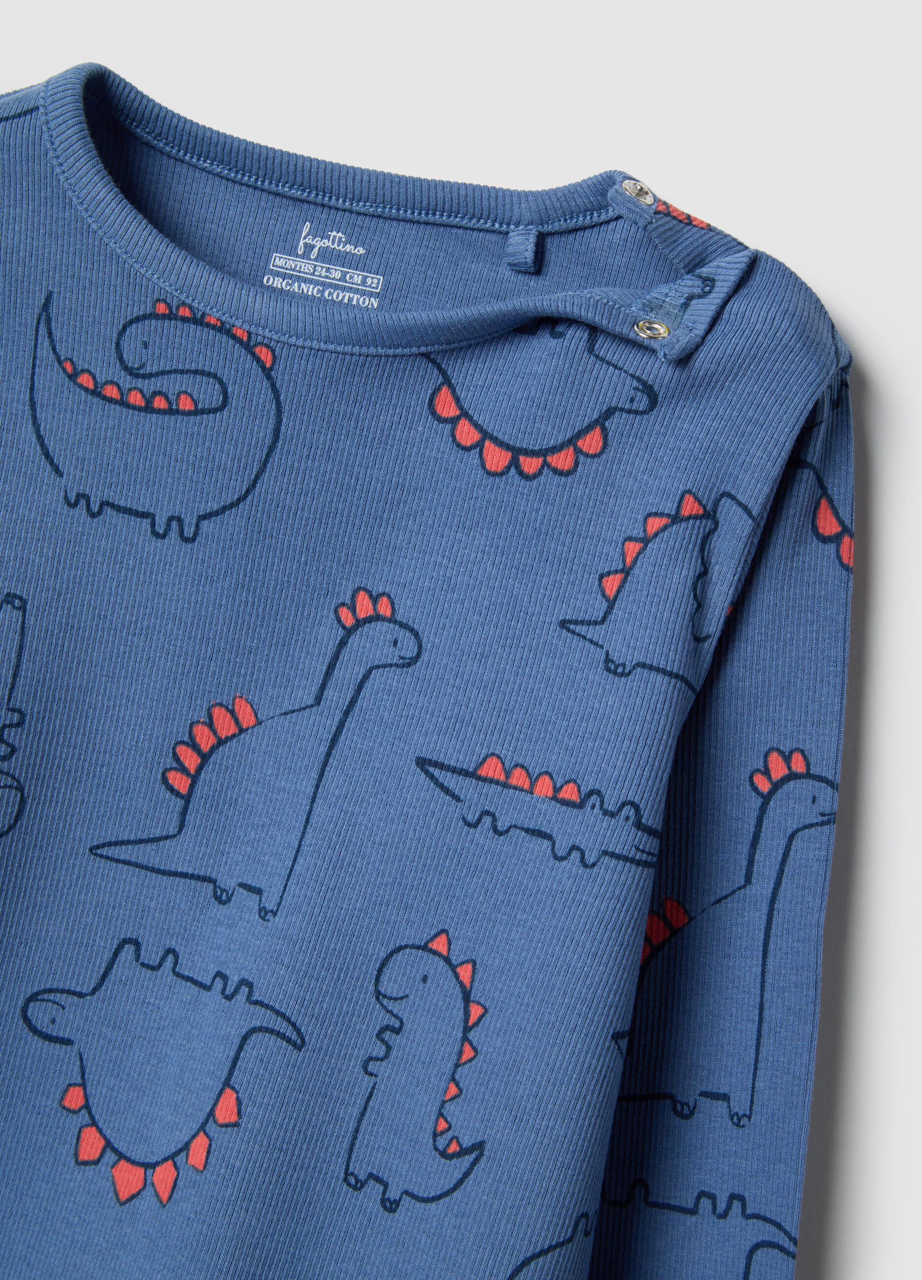 Blue cotton blend baby pyjamas regular fit with dinosaurs