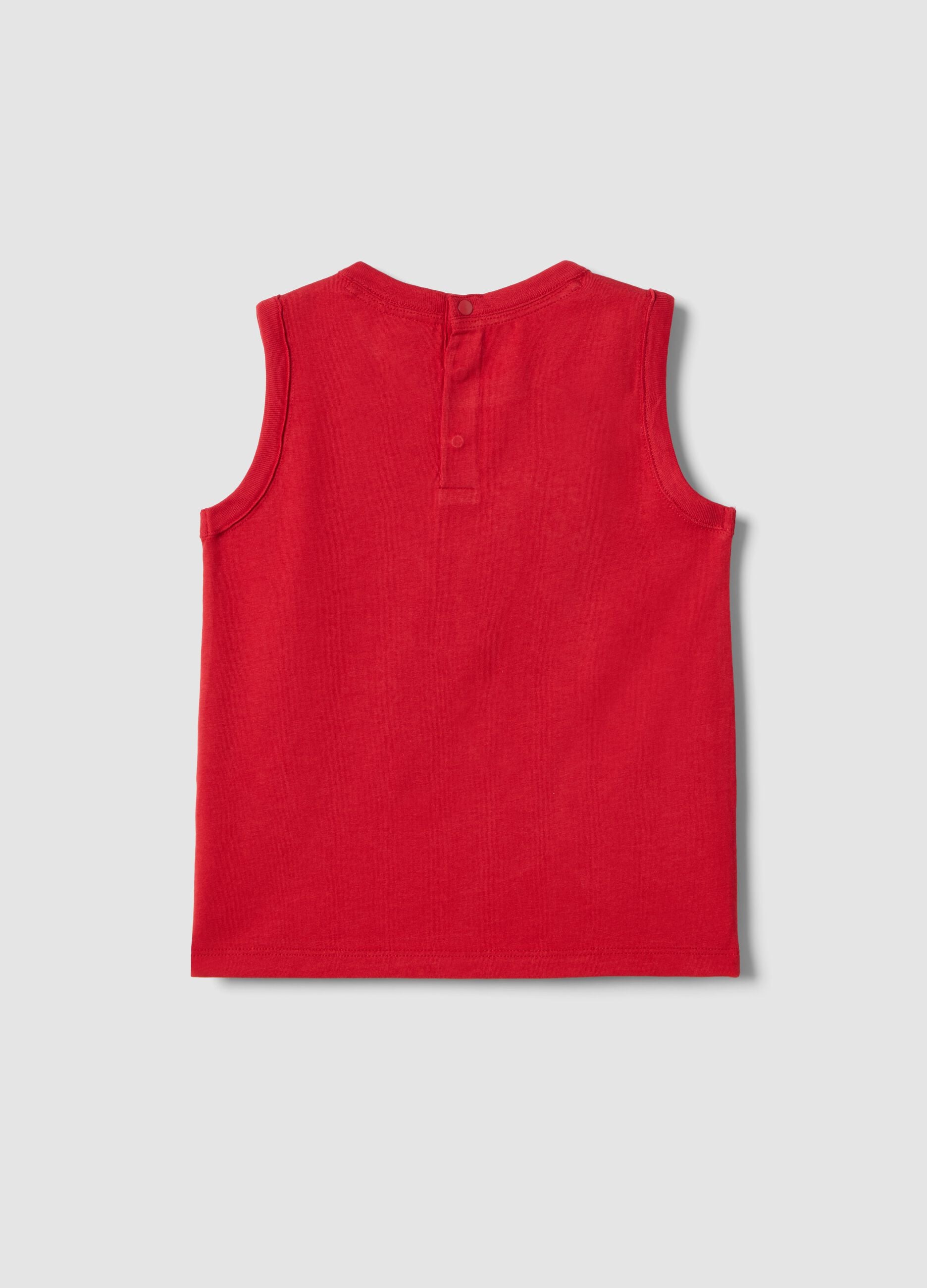 Boys&rsquo; red pure cotton Spiderman vest, regular fit
