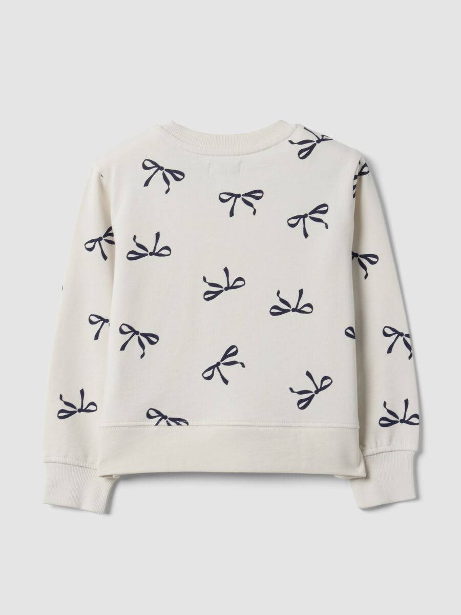 White pure cotton girls&rsquo; sweatshirt with bow print and crew neck_1