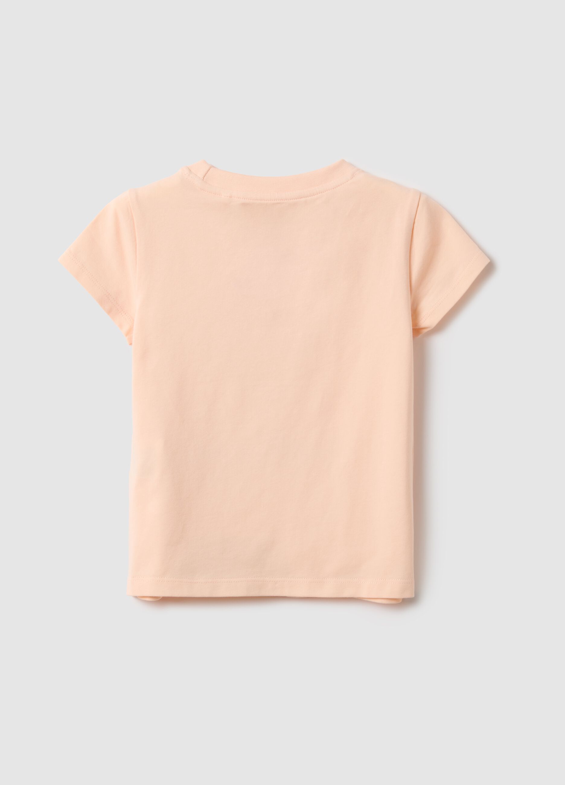 Pink stretch cotton regular fit T-shirt with heart for girl