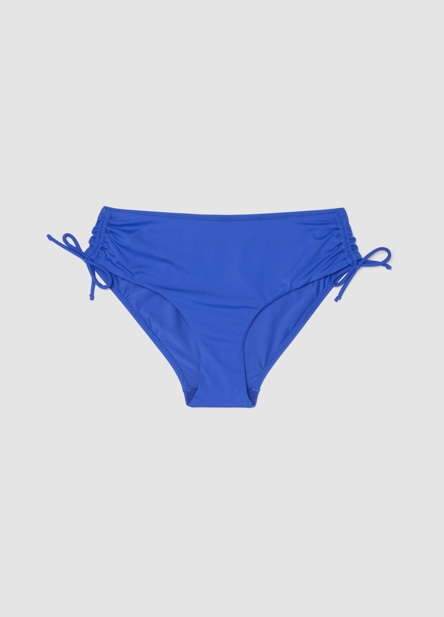 Blue high-waisted stretch fabric bikini bottoms