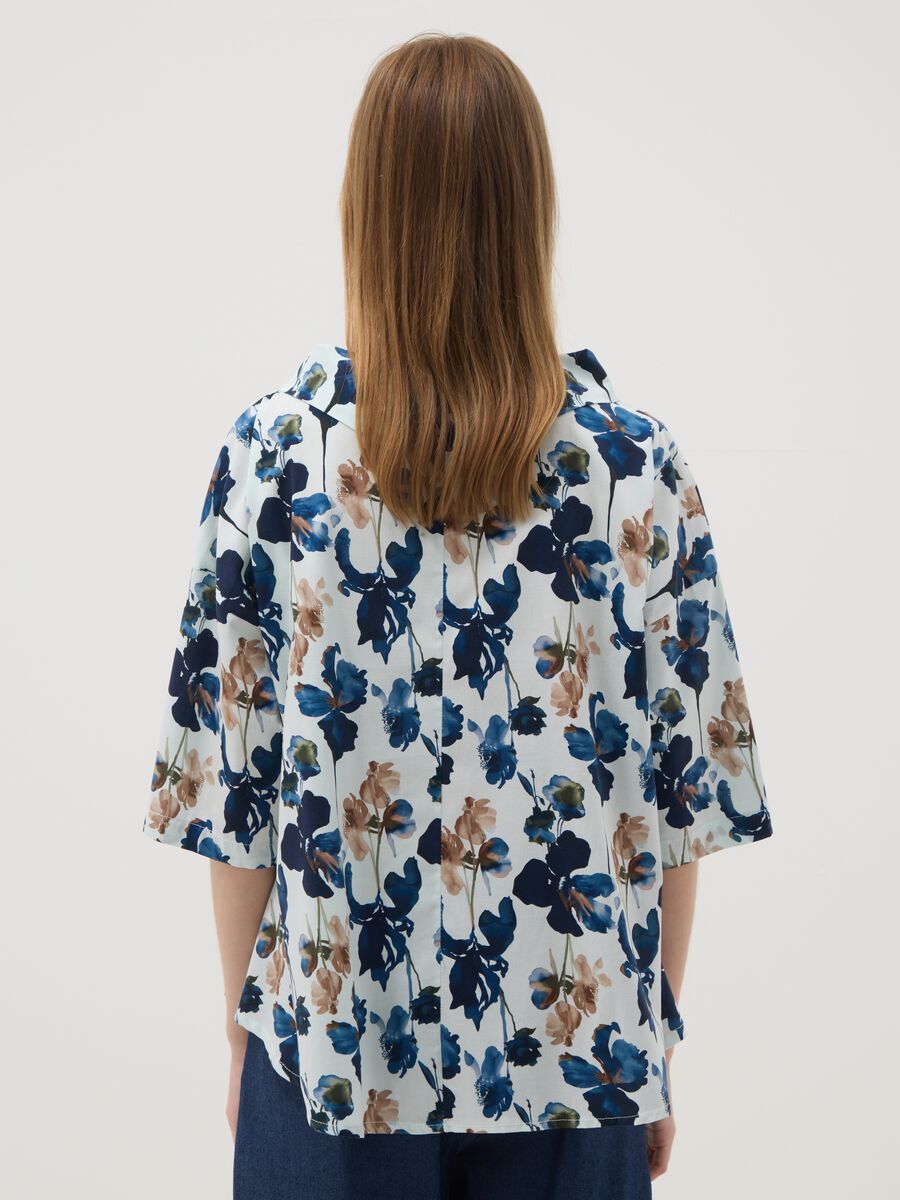 Blue stretch-cotton top with floral print_2