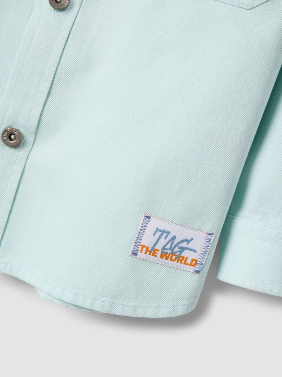 Blue cotton blend oversized fit children's shirt_3