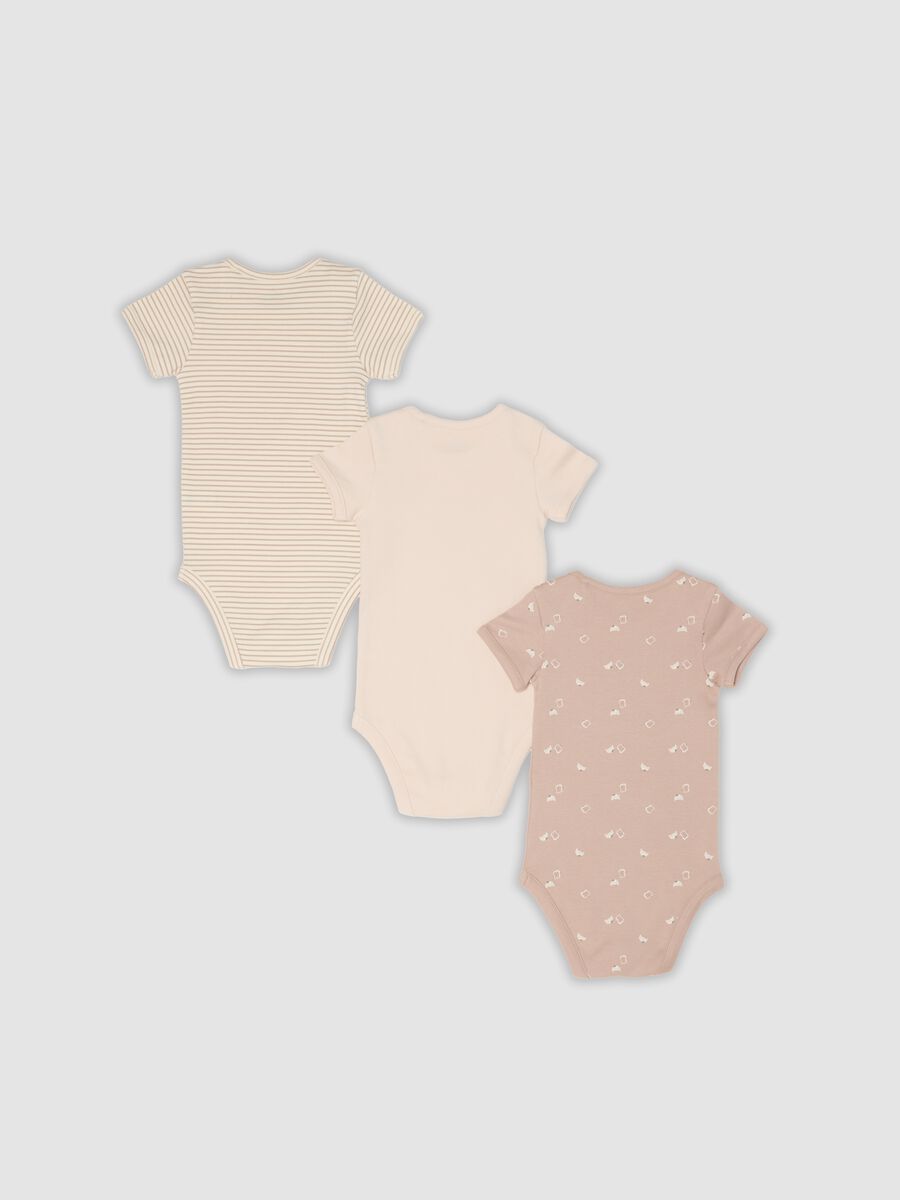 Tripack di body rosa e beige in cotone organico a maniche corte per neonati e bimbi_1