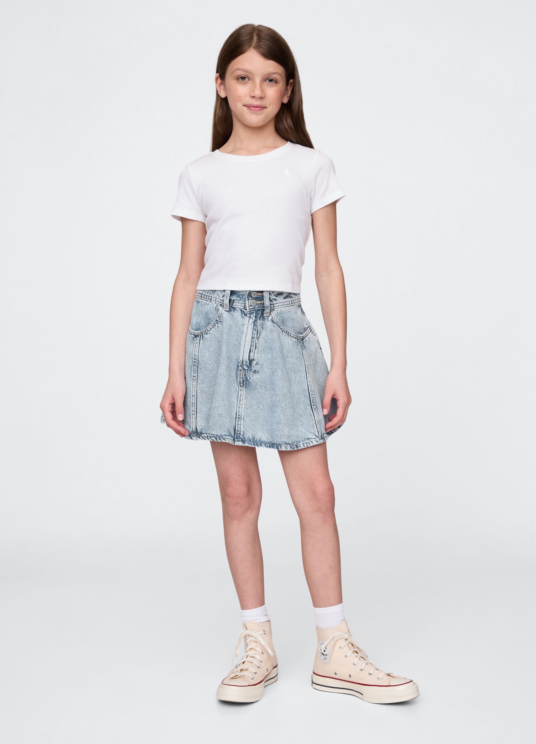 Flared denim skirt with pockets