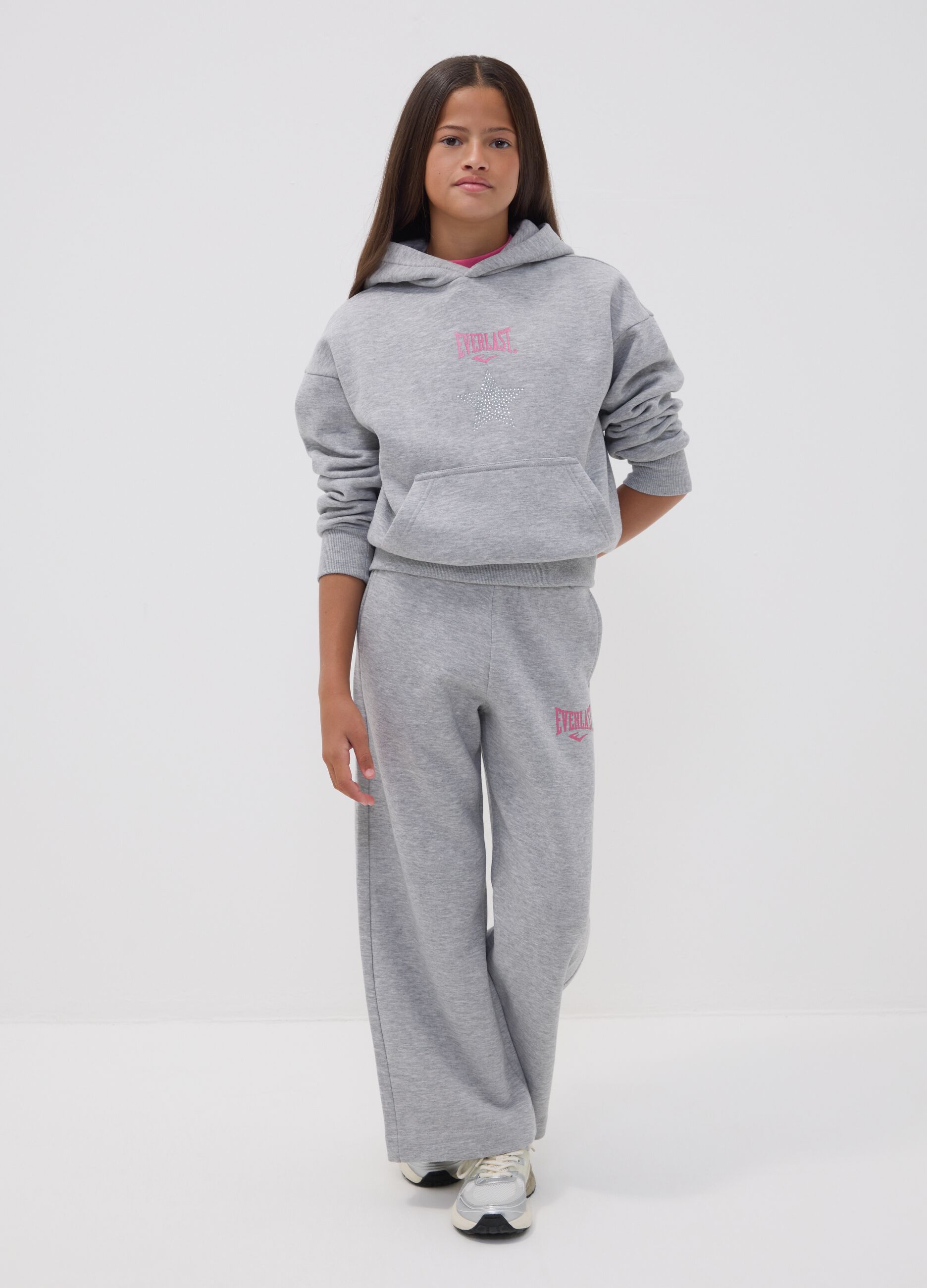 Girls&rsquo; grey cotton-blend regular-fit joggers