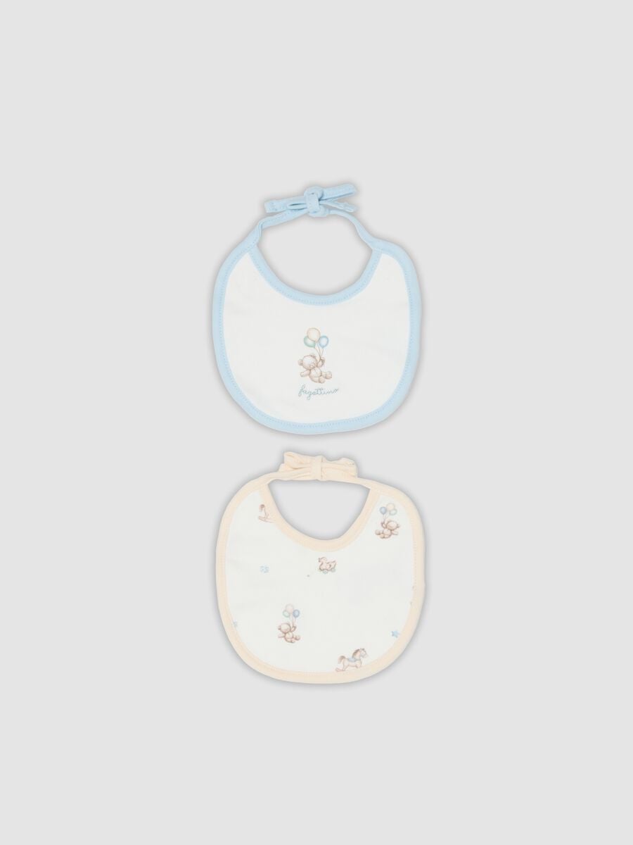 Two-pack of blue and yellow baby bibs in pure organic cotton with prints_0