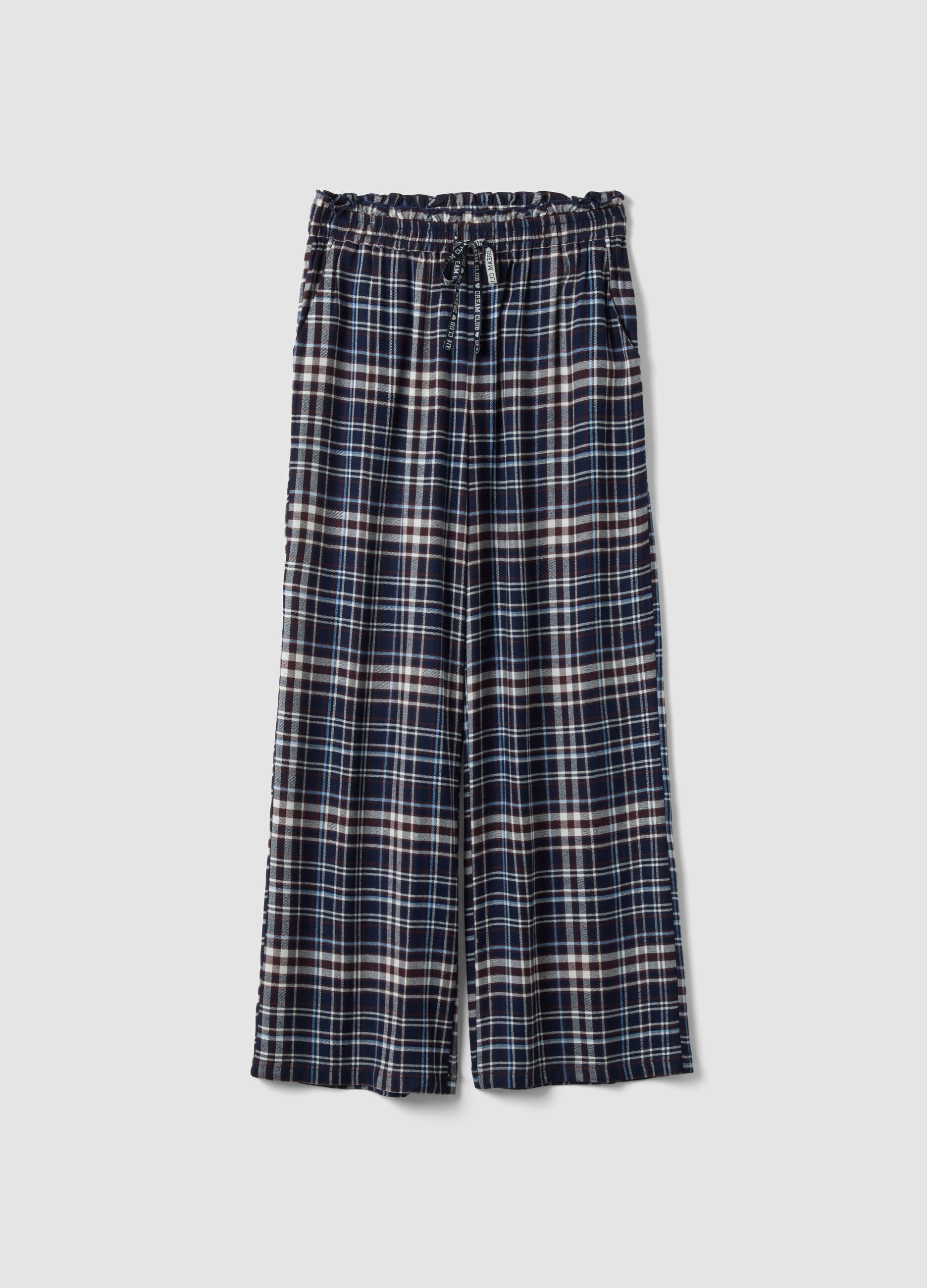 Blue checked pure viscose pyjama trousers