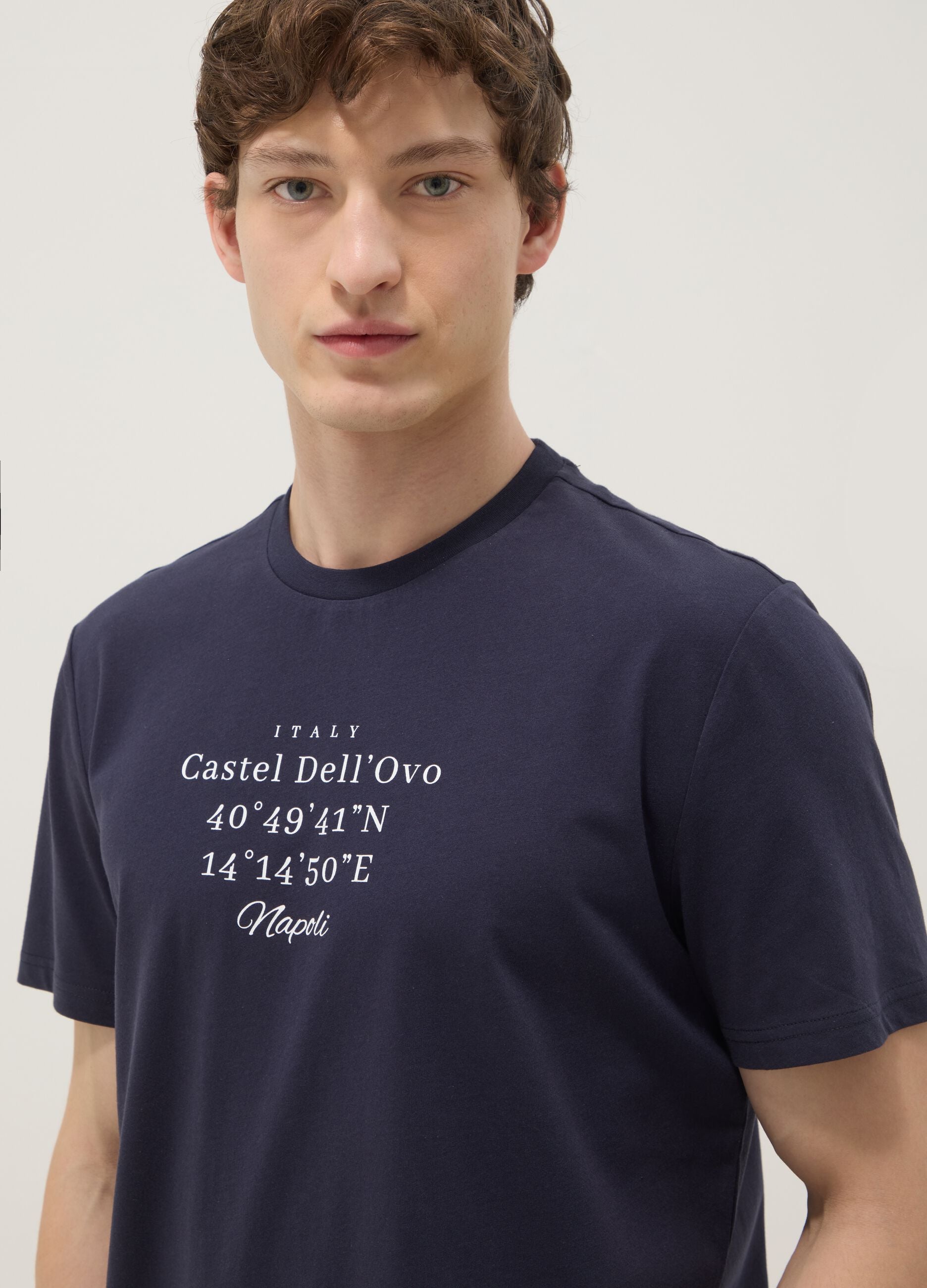 Blue pure cotton regular-fit short-sleeve T-shirt