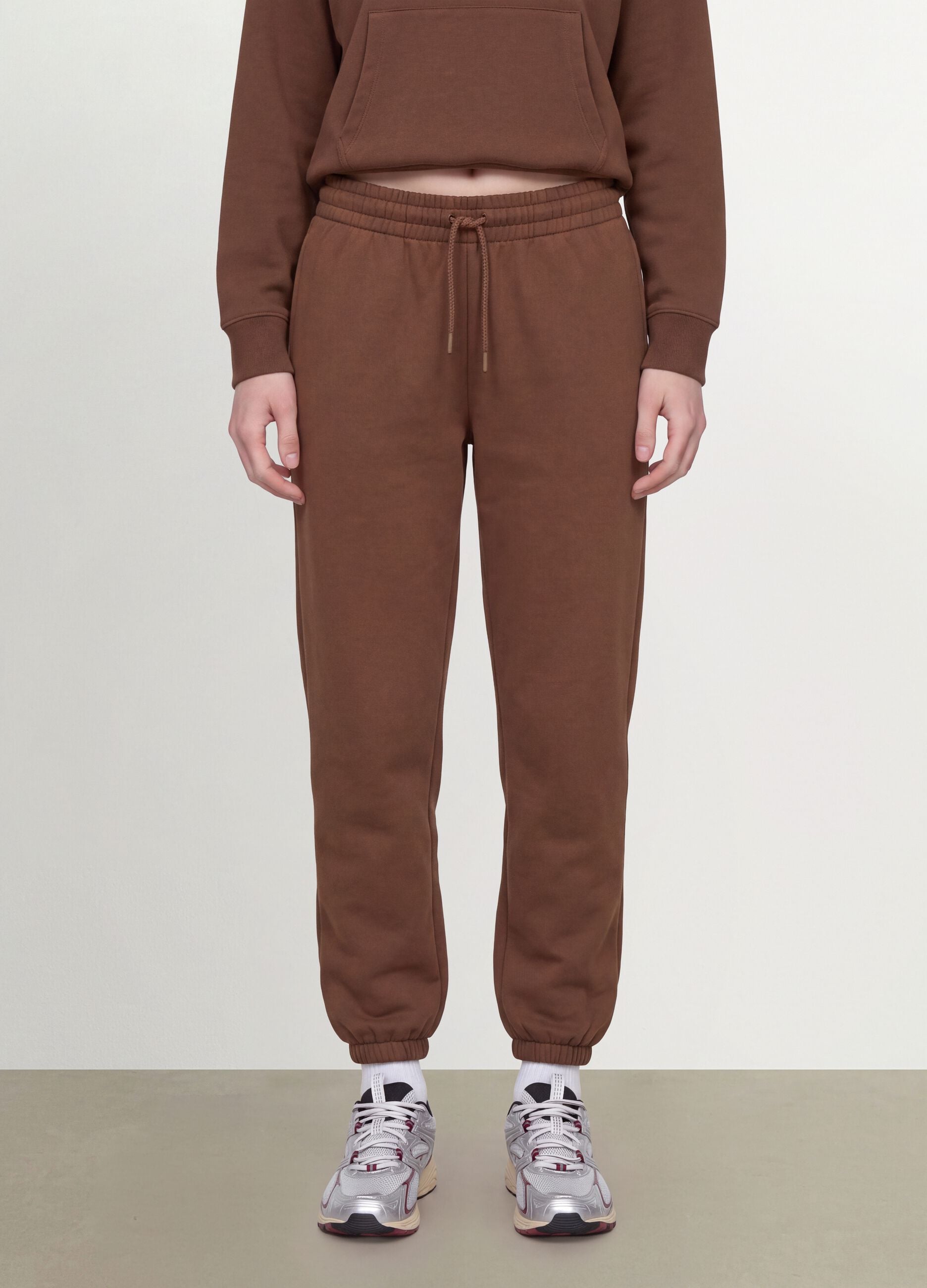 Brown cotton-blend joggers with elasticated waist, regular fit
