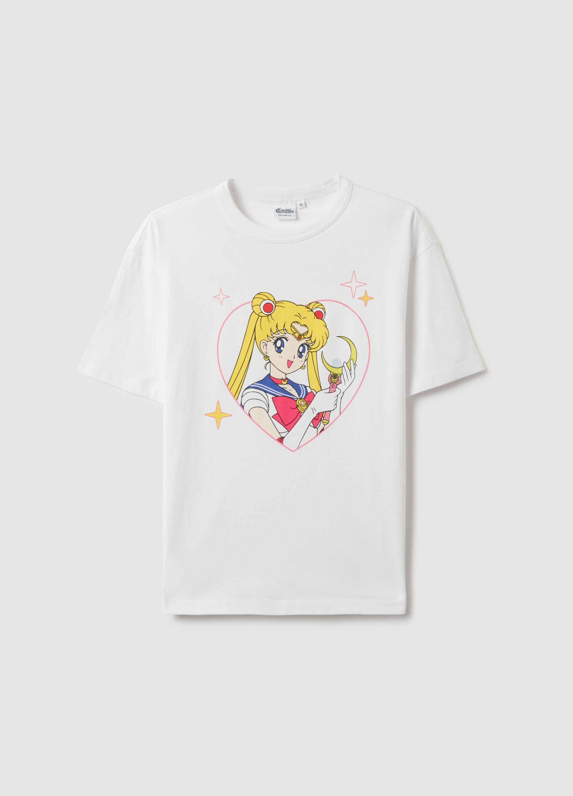 White pure cotton regular fit T-shirt with Sailor Moon print