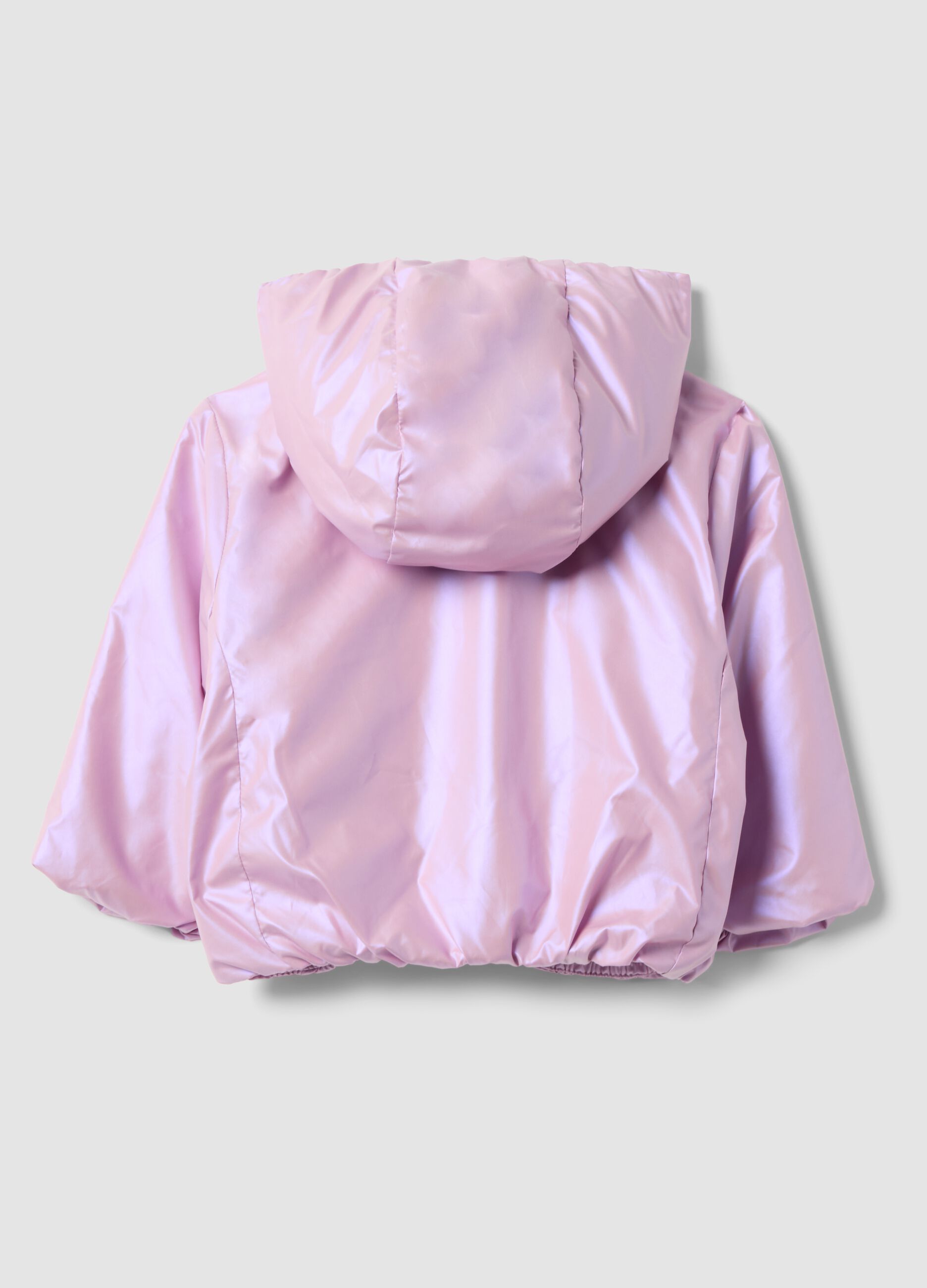 Purple padded hooded jacket with zip, regular fit for baby girl
