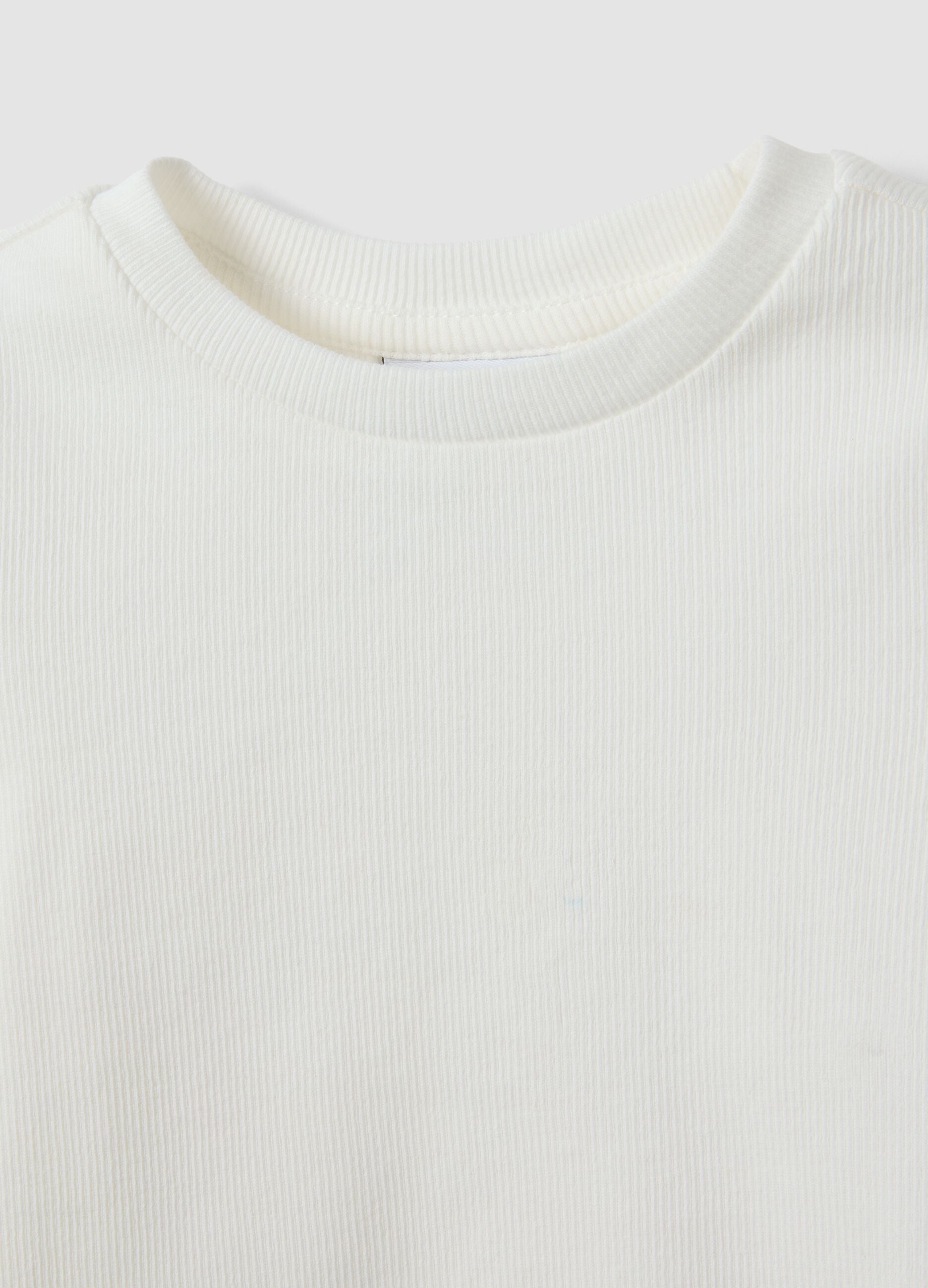 White slim-fit ribbed stretch cotton T-shirt for baby girl