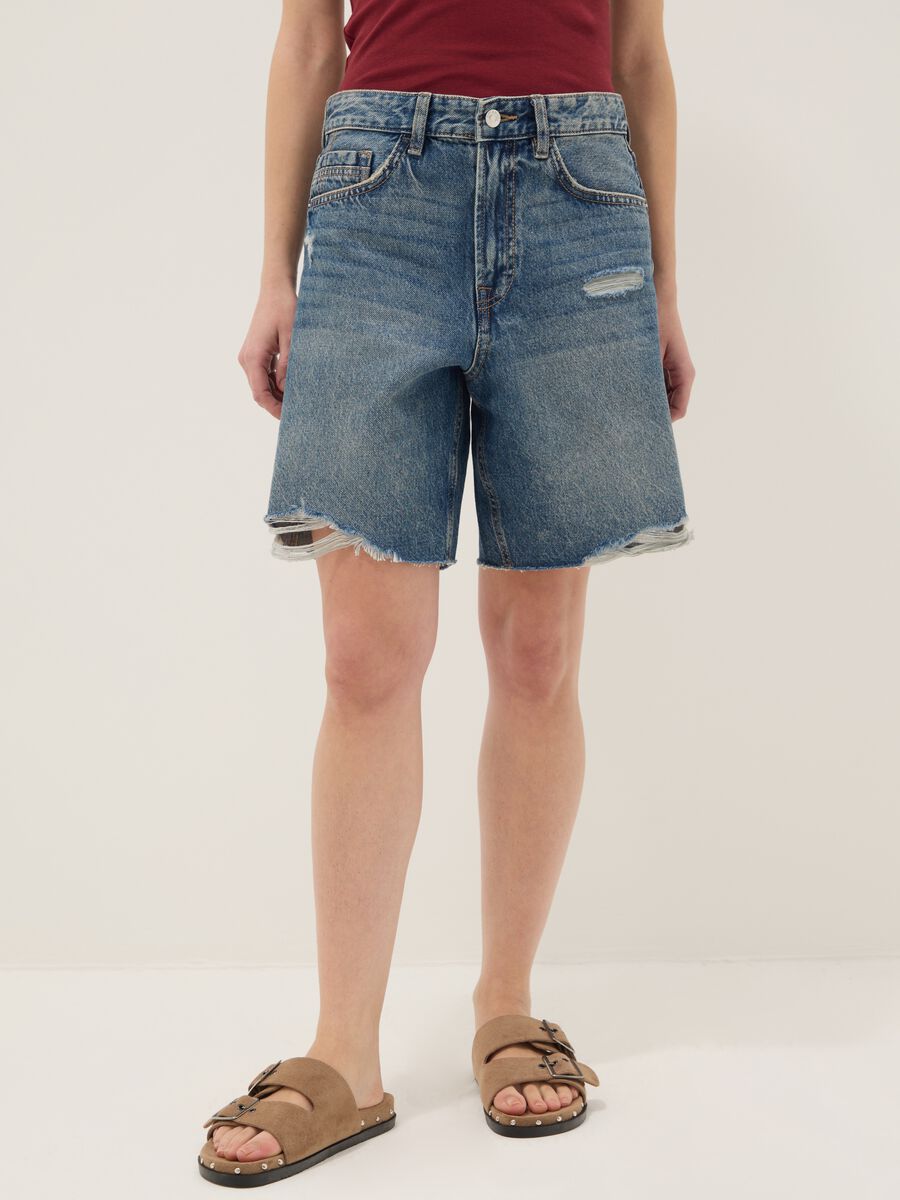 Pure Cotton Blue Denim Shorts with Straight Fit_1