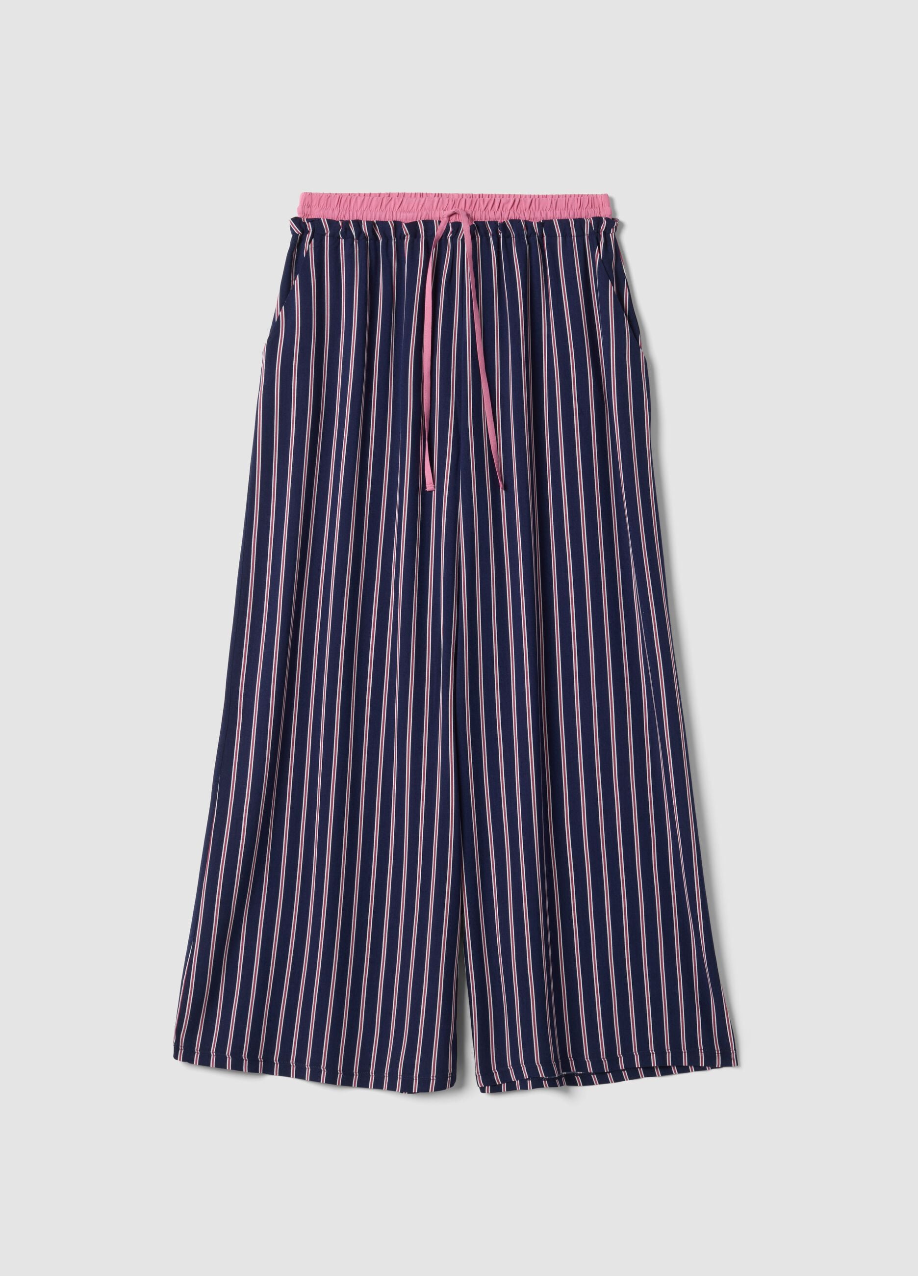 Blue striped pure viscose pyjama trousers