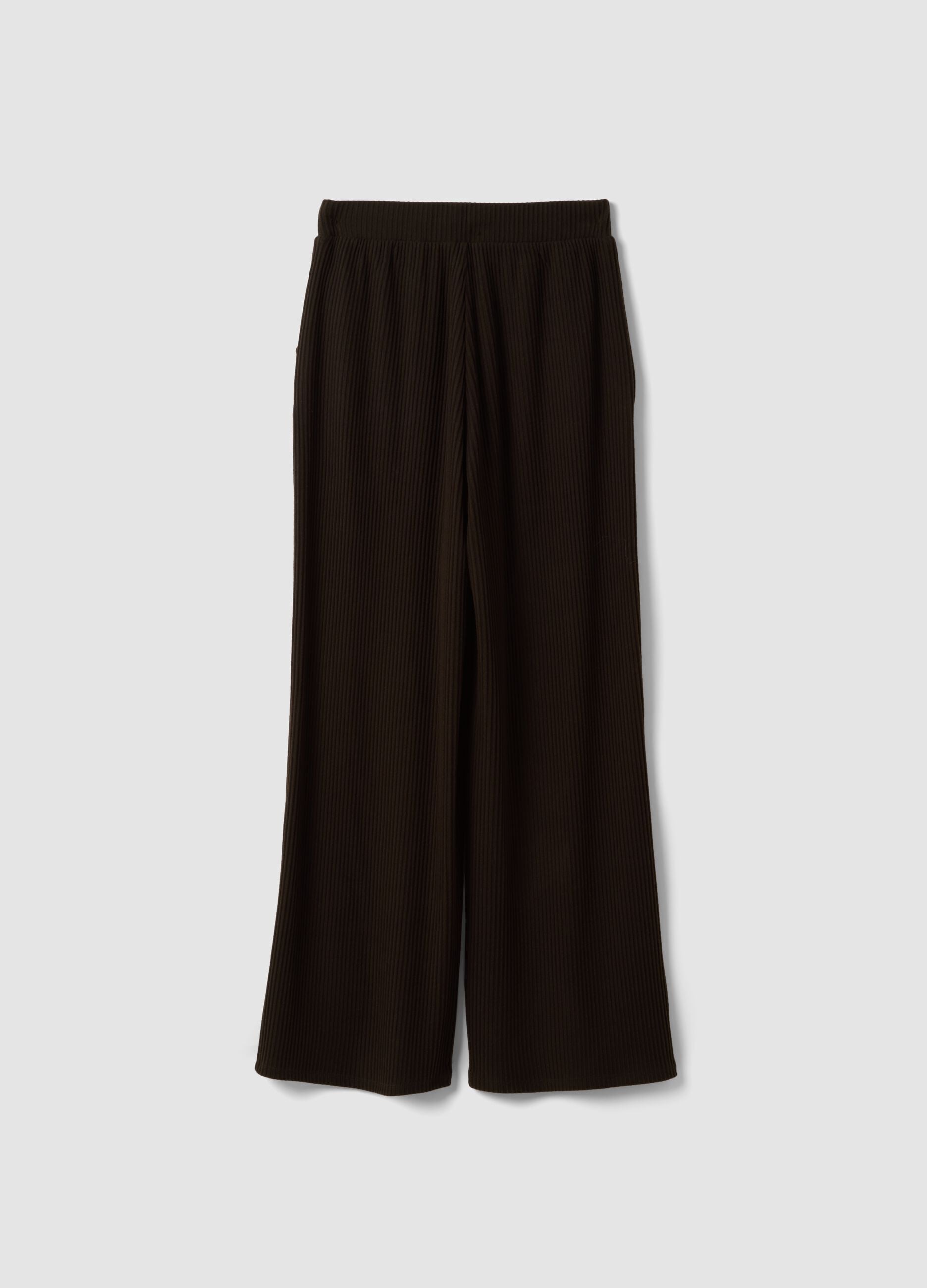 Brown ribbed stretch viscose straight-fit trousers