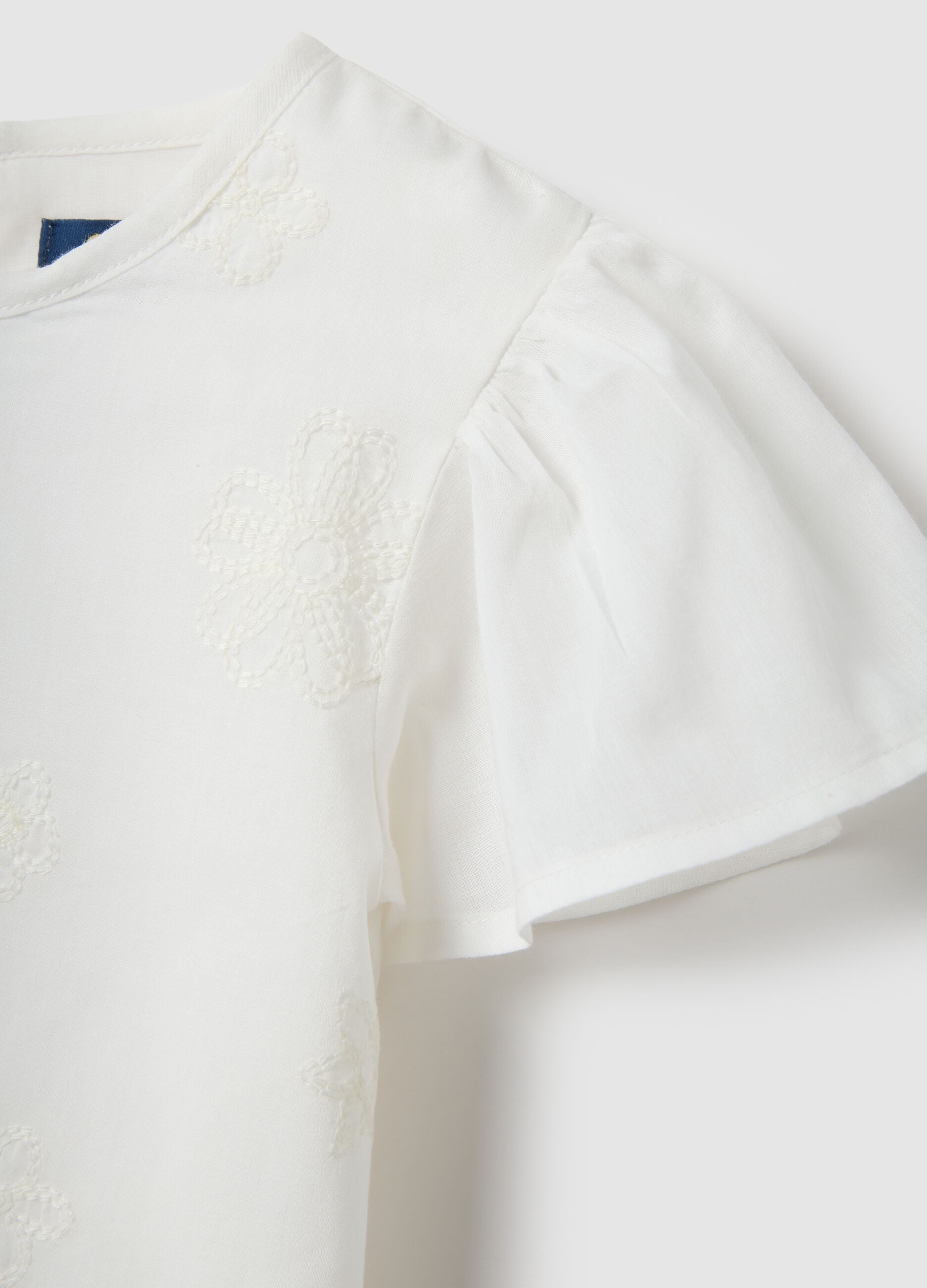 Girls' white pure cotton blouse regular fit with embroidery