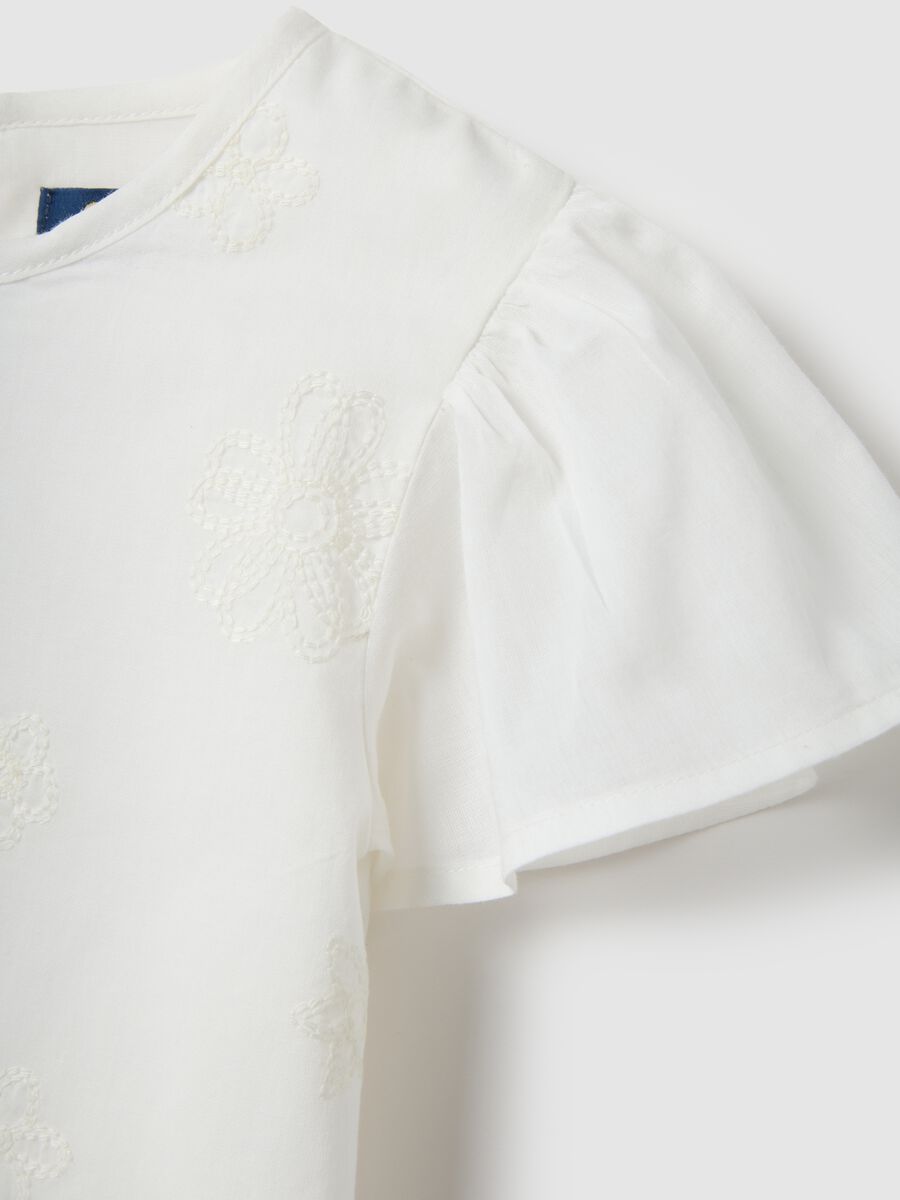 Girls' white pure cotton blouse regular fit with embroidery_2