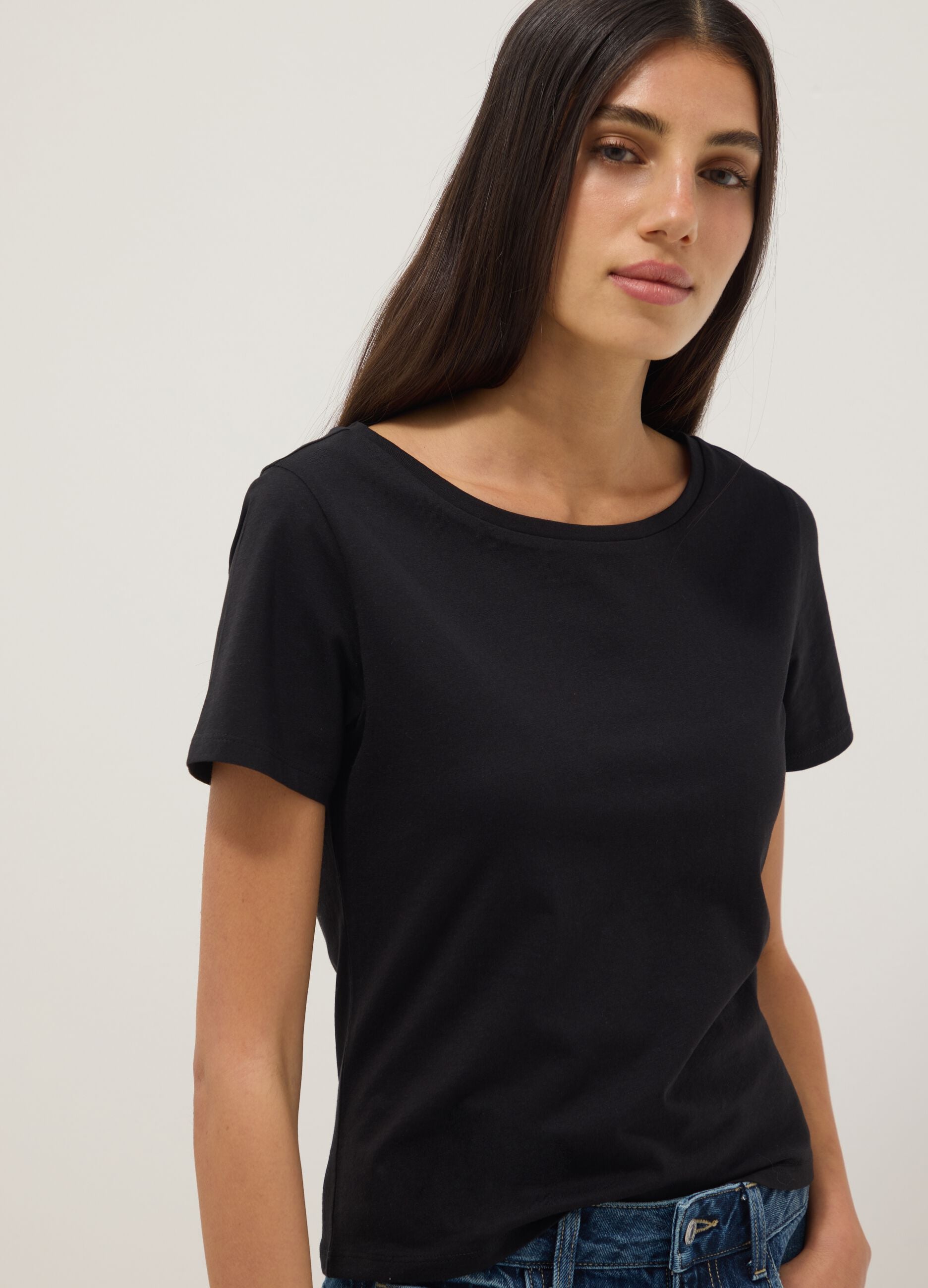 Black pure cotton short-sleeve T-shirt