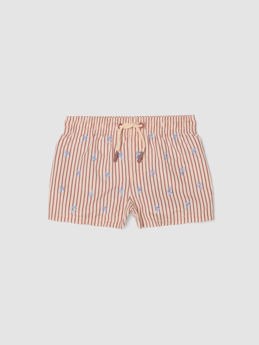 Costume boxer marrone a righe con ricami palme per bimbo_0