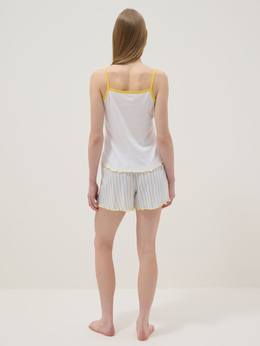 Multicolour pure cotton short pyjamas, regular fit, with gathered trims_2