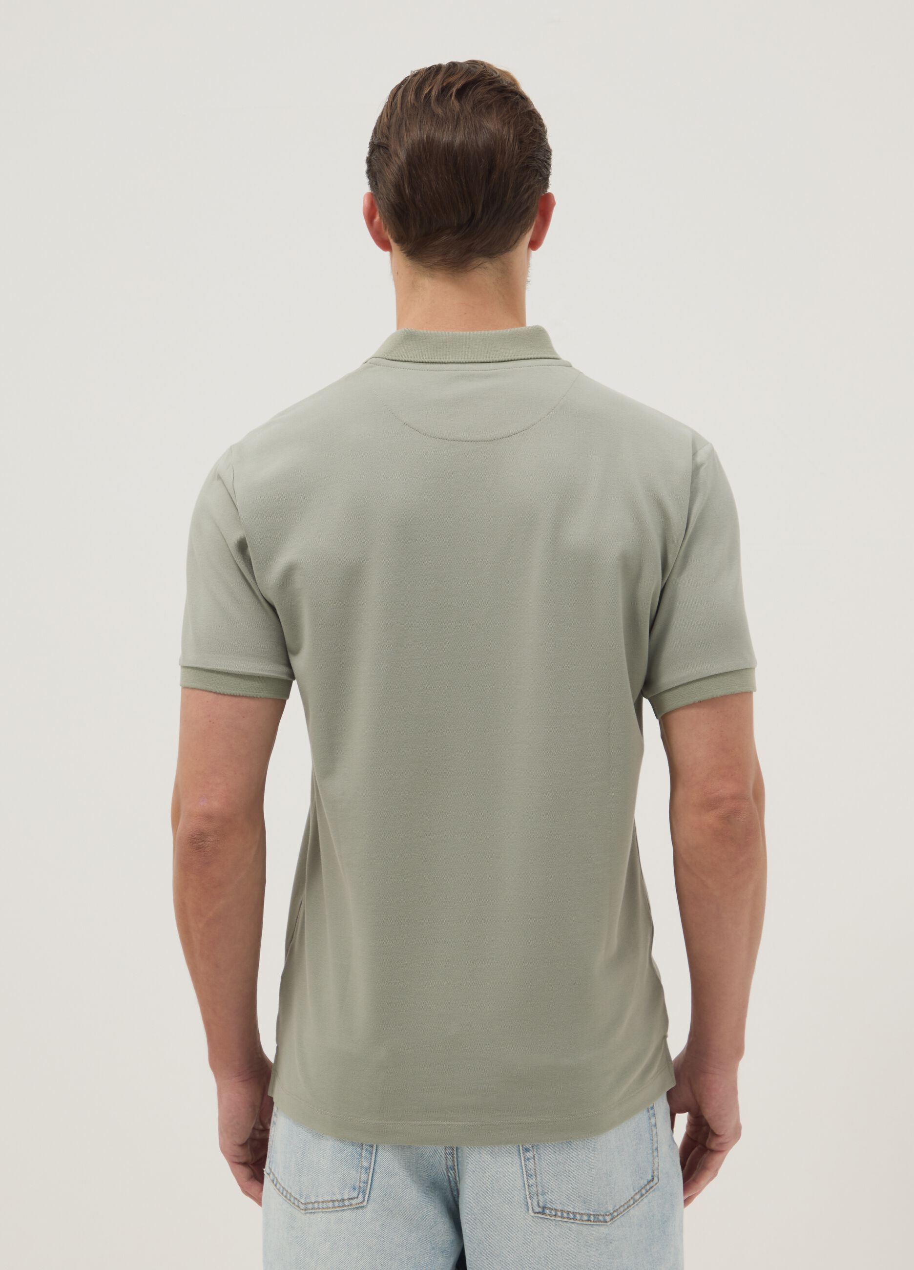 Green stretch cotton blend polo regular fit