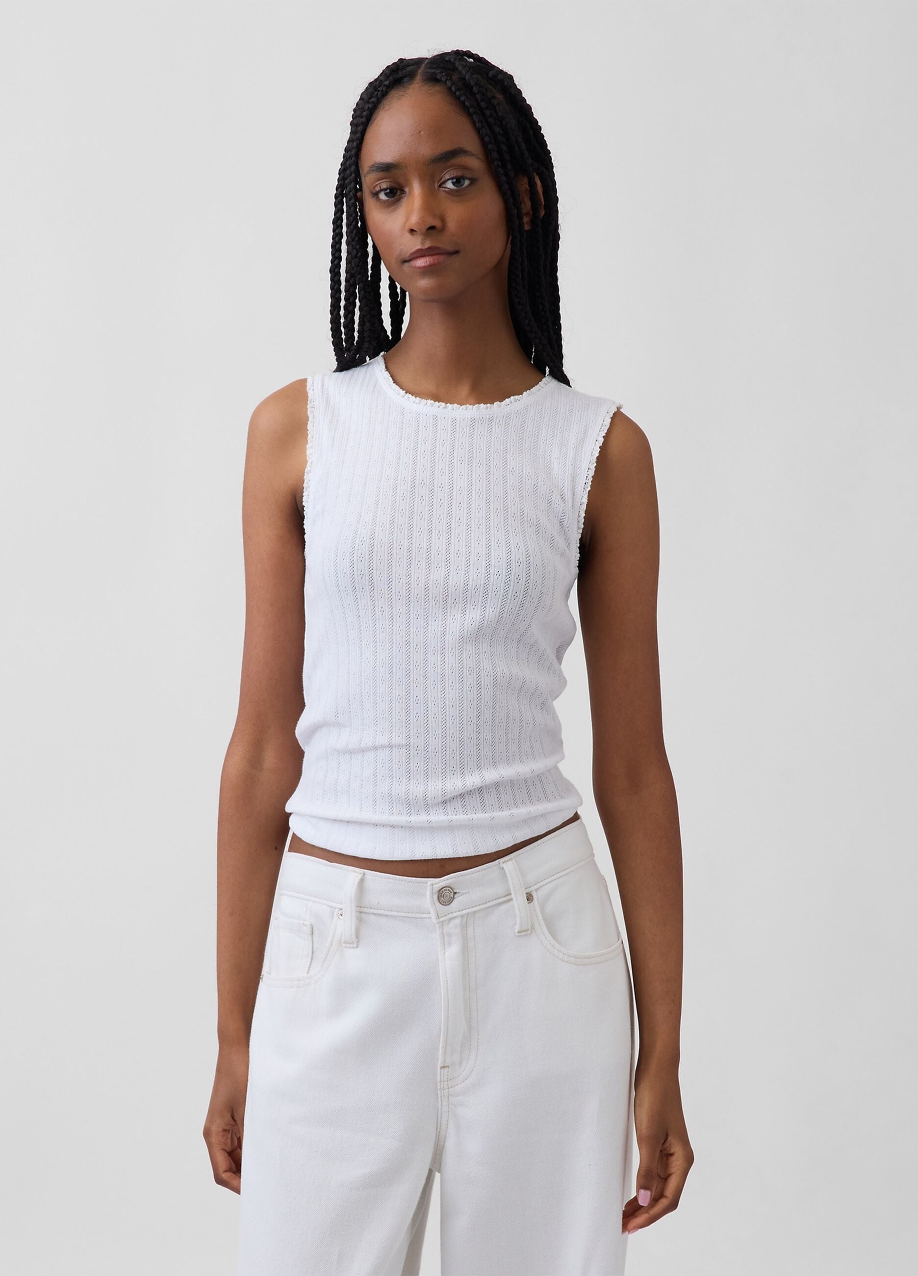 Ribbed cotton-blend tank top